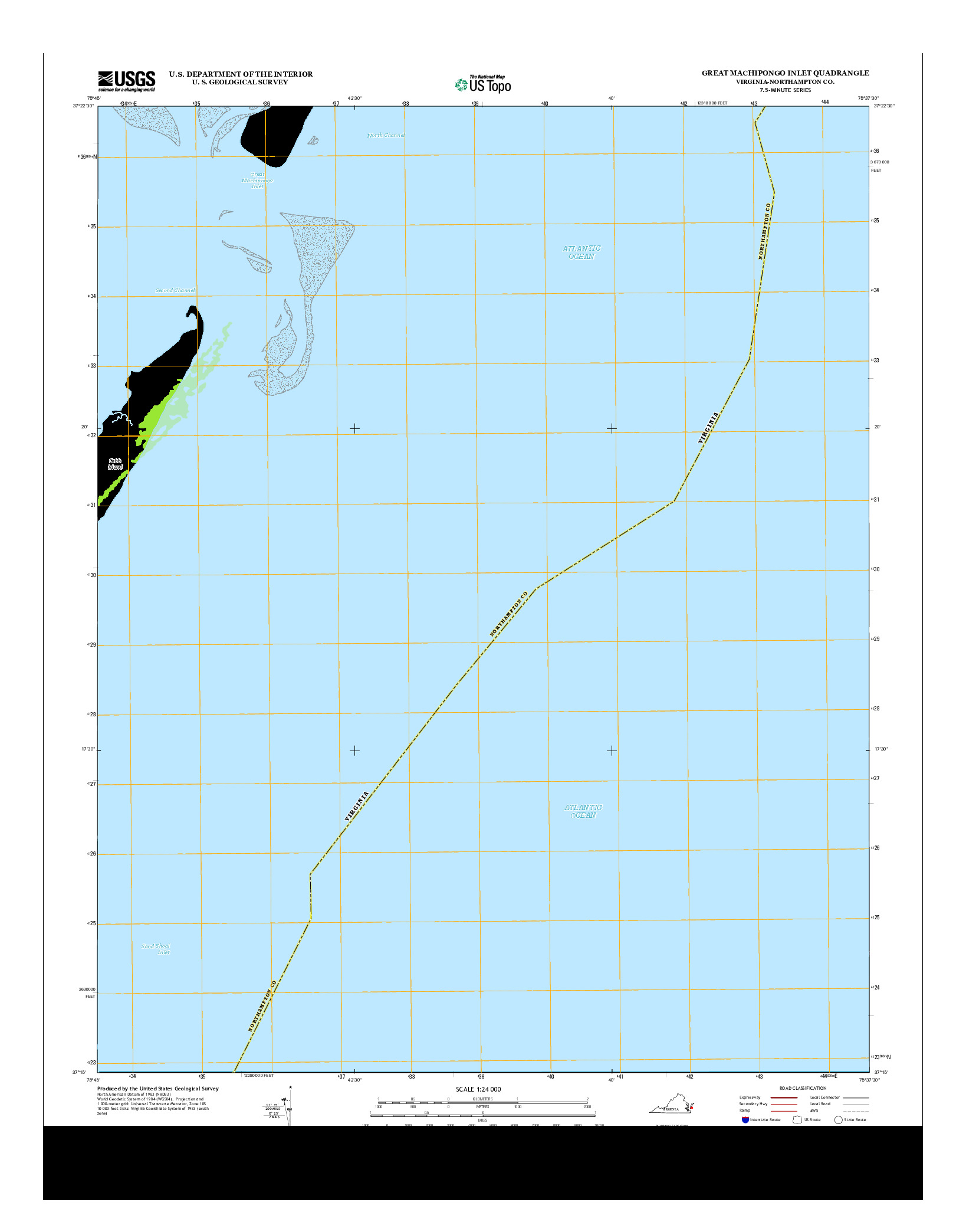 USGS US TOPO 7.5-MINUTE MAP FOR GREAT MACHIPONGO INLET, VA 2013