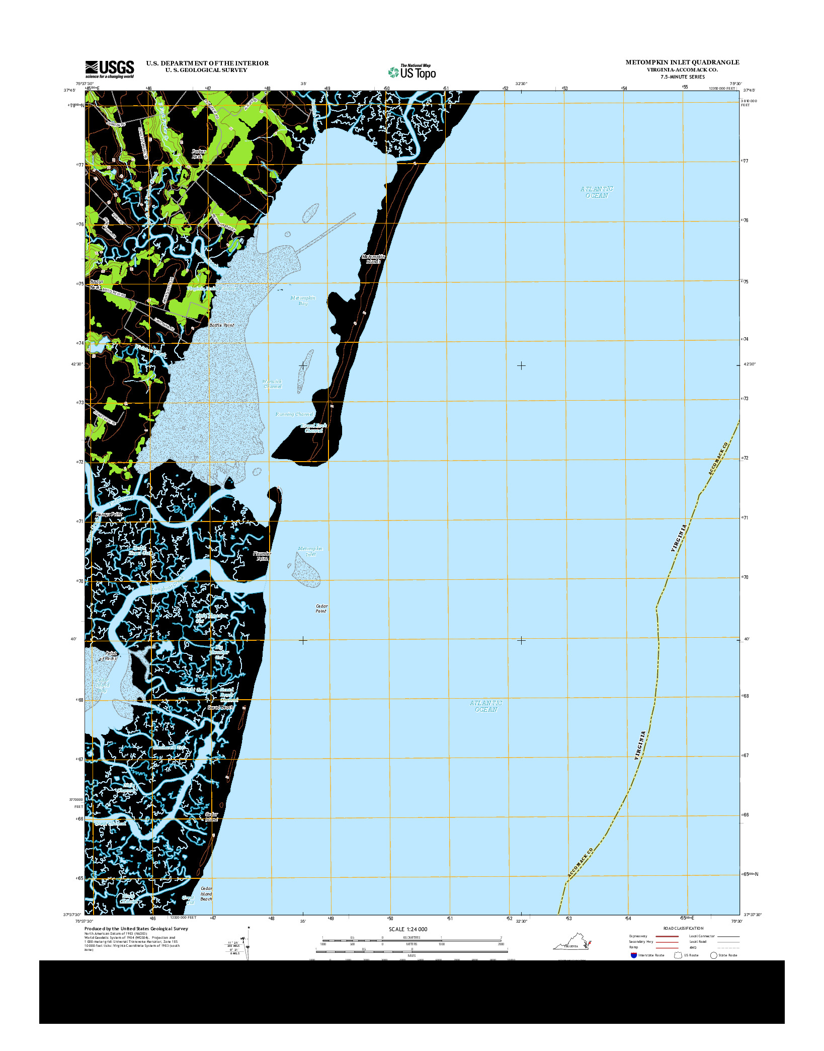 USGS US TOPO 7.5-MINUTE MAP FOR METOMPKIN INLET, VA 2013