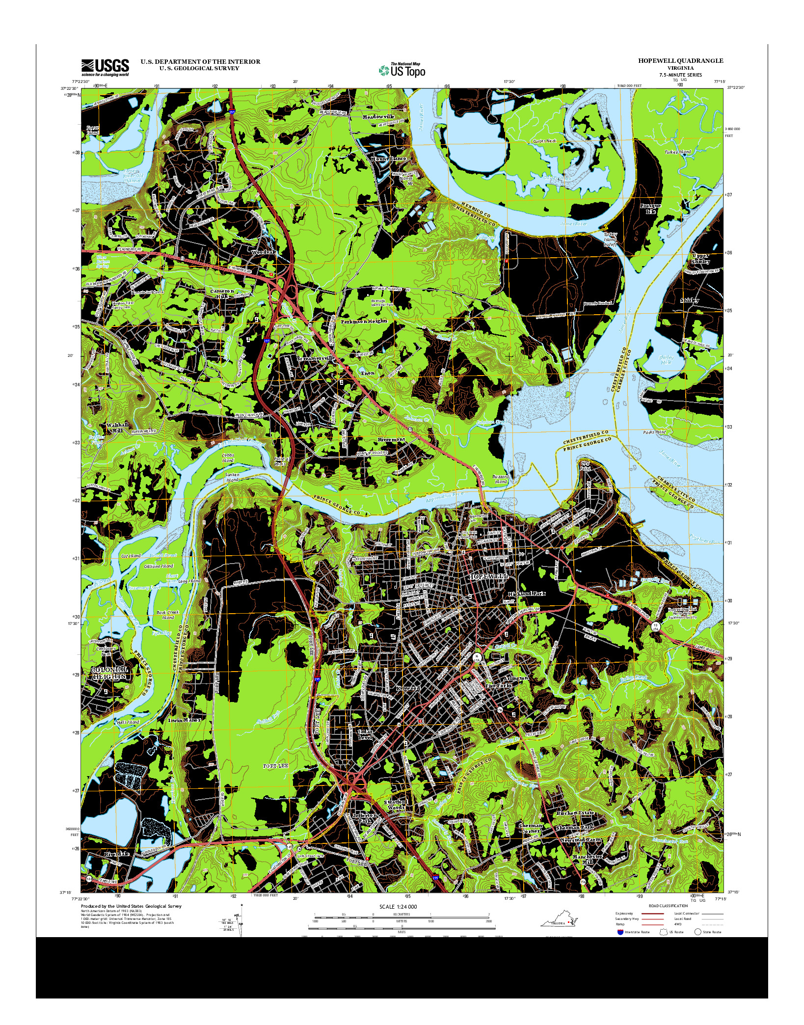 USGS US TOPO 7.5-MINUTE MAP FOR HOPEWELL, VA 2013
