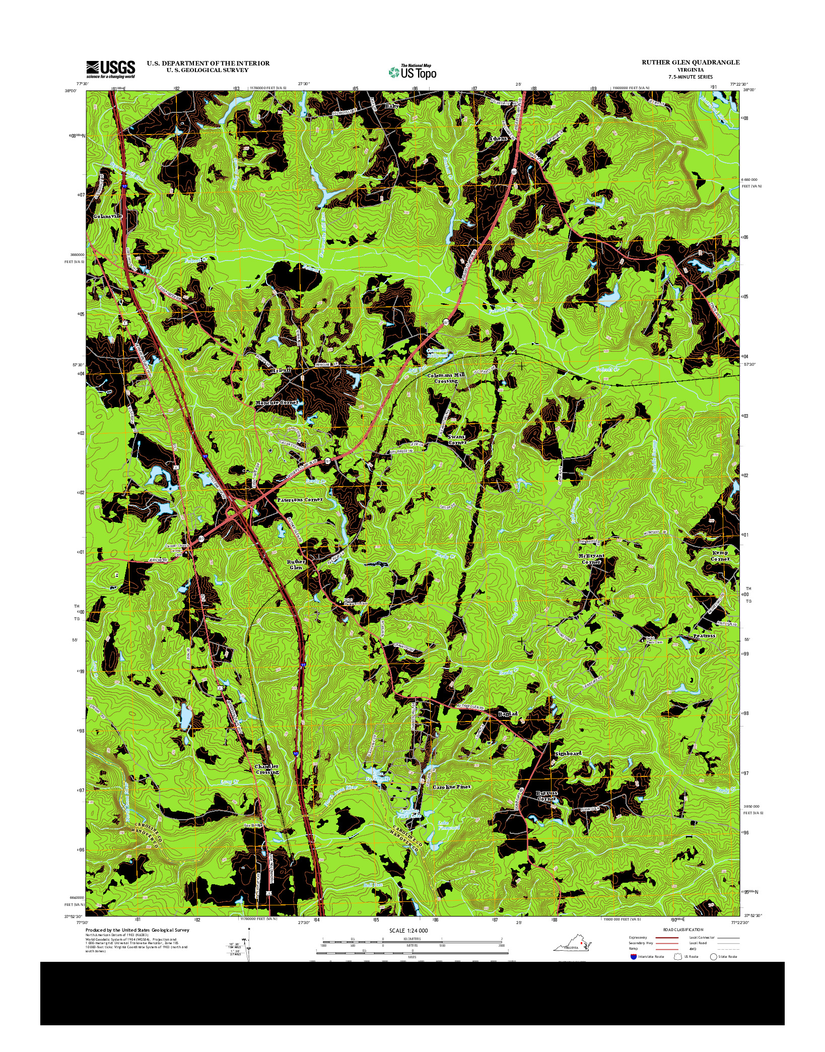 USGS US TOPO 7.5-MINUTE MAP FOR RUTHER GLEN, VA 2013