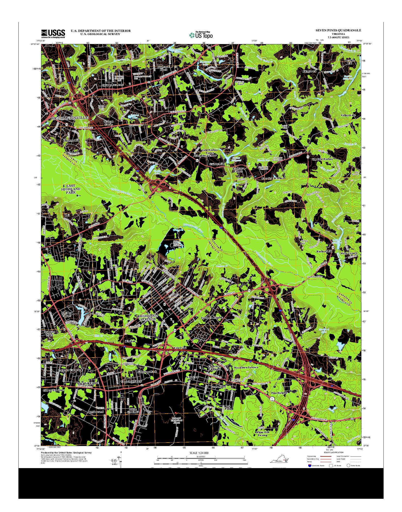 USGS US TOPO 7.5-MINUTE MAP FOR SEVEN PINES, VA 2013