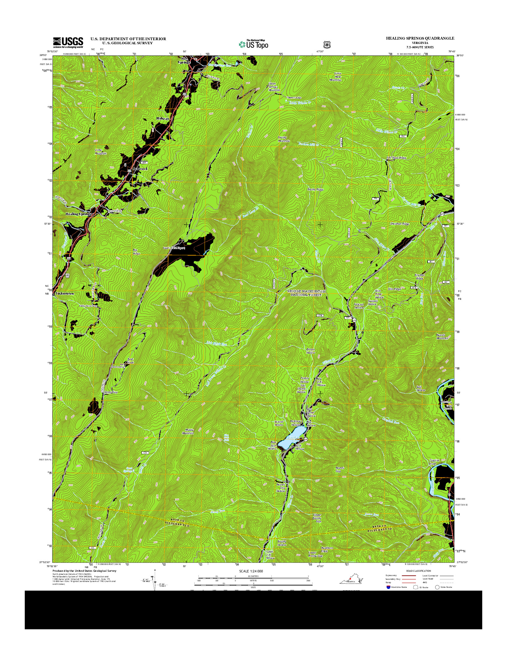 USGS US TOPO 7.5-MINUTE MAP FOR HEALING SPRINGS, VA 2013