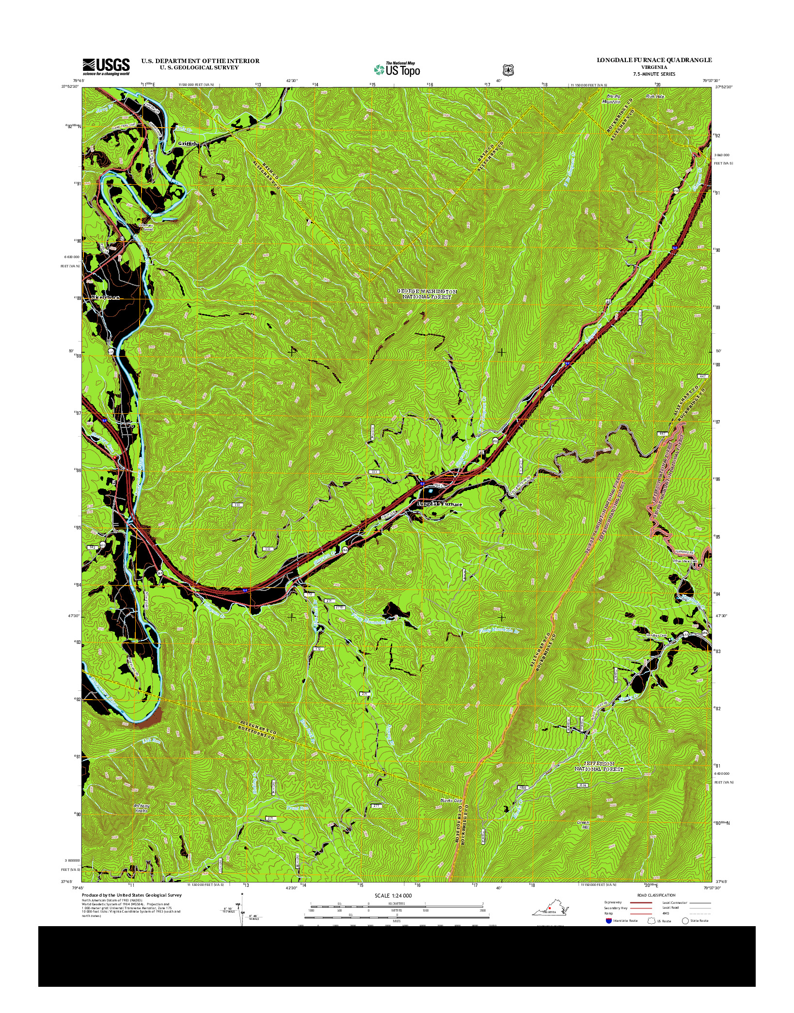 USGS US TOPO 7.5-MINUTE MAP FOR LONGDALE FURNACE, VA 2013