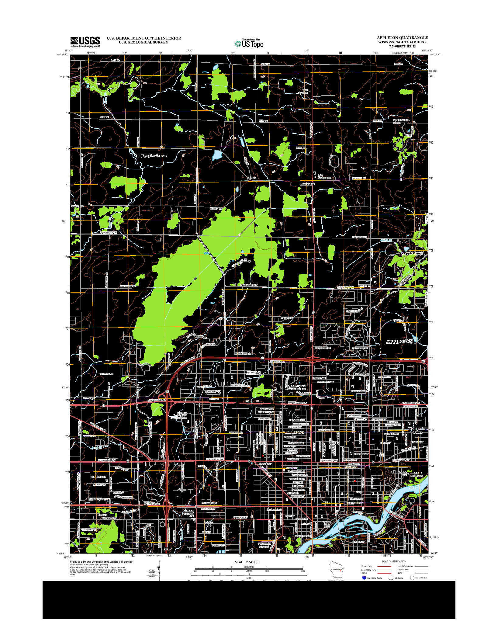 USGS US TOPO 7.5-MINUTE MAP FOR APPLETON, WI 2013