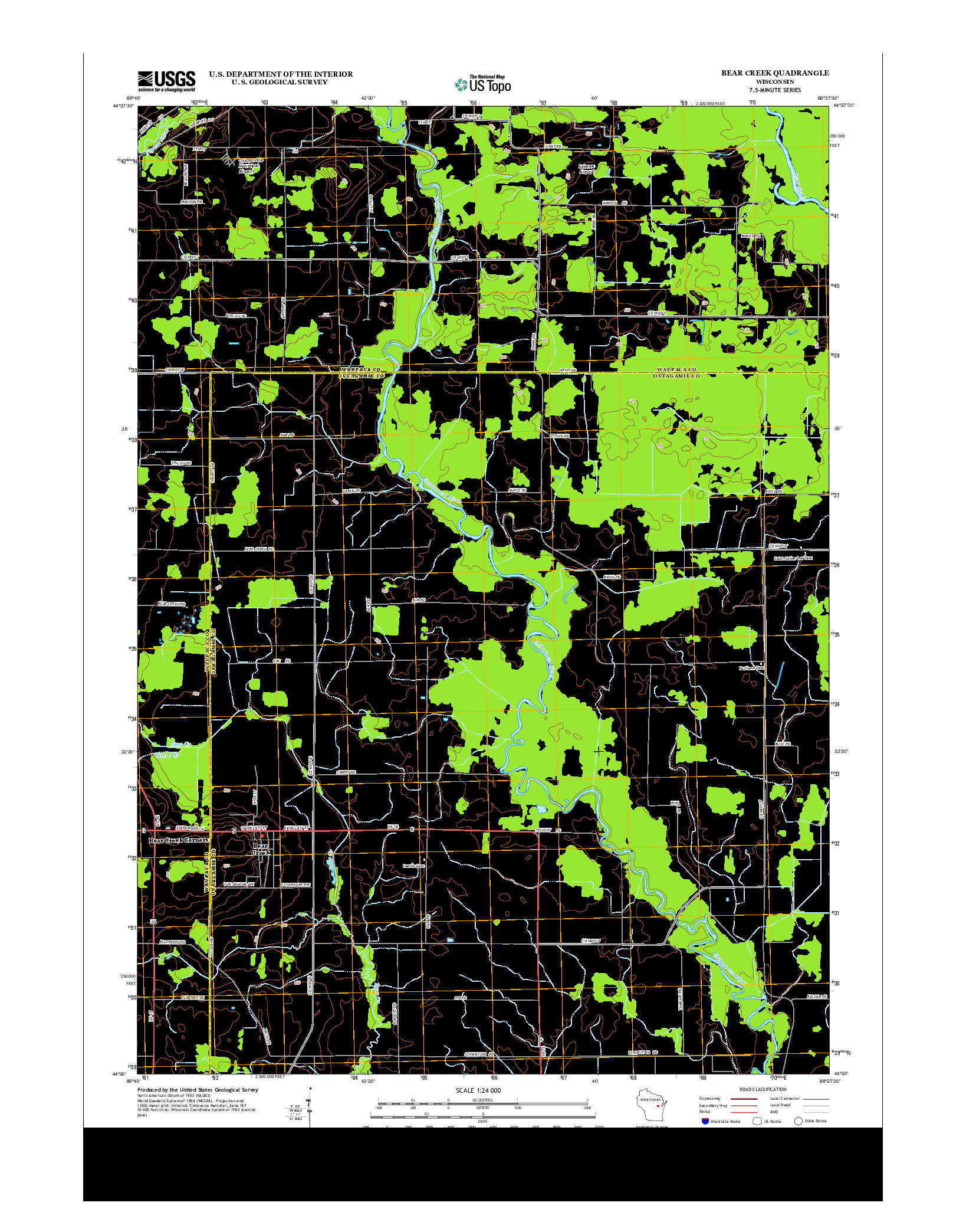 USGS US TOPO 7.5-MINUTE MAP FOR BEAR CREEK, WI 2013