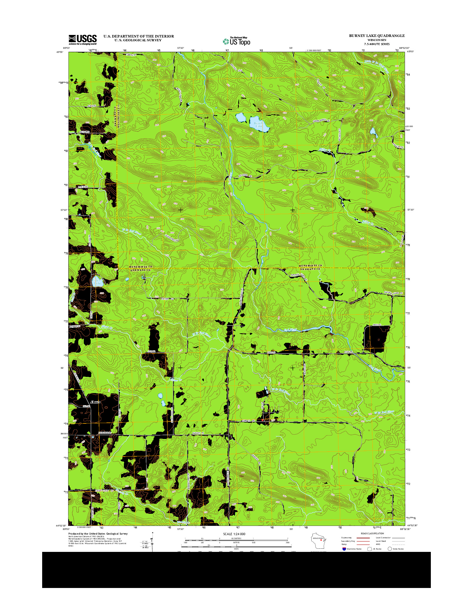 USGS US TOPO 7.5-MINUTE MAP FOR BURNEY LAKE, WI 2013