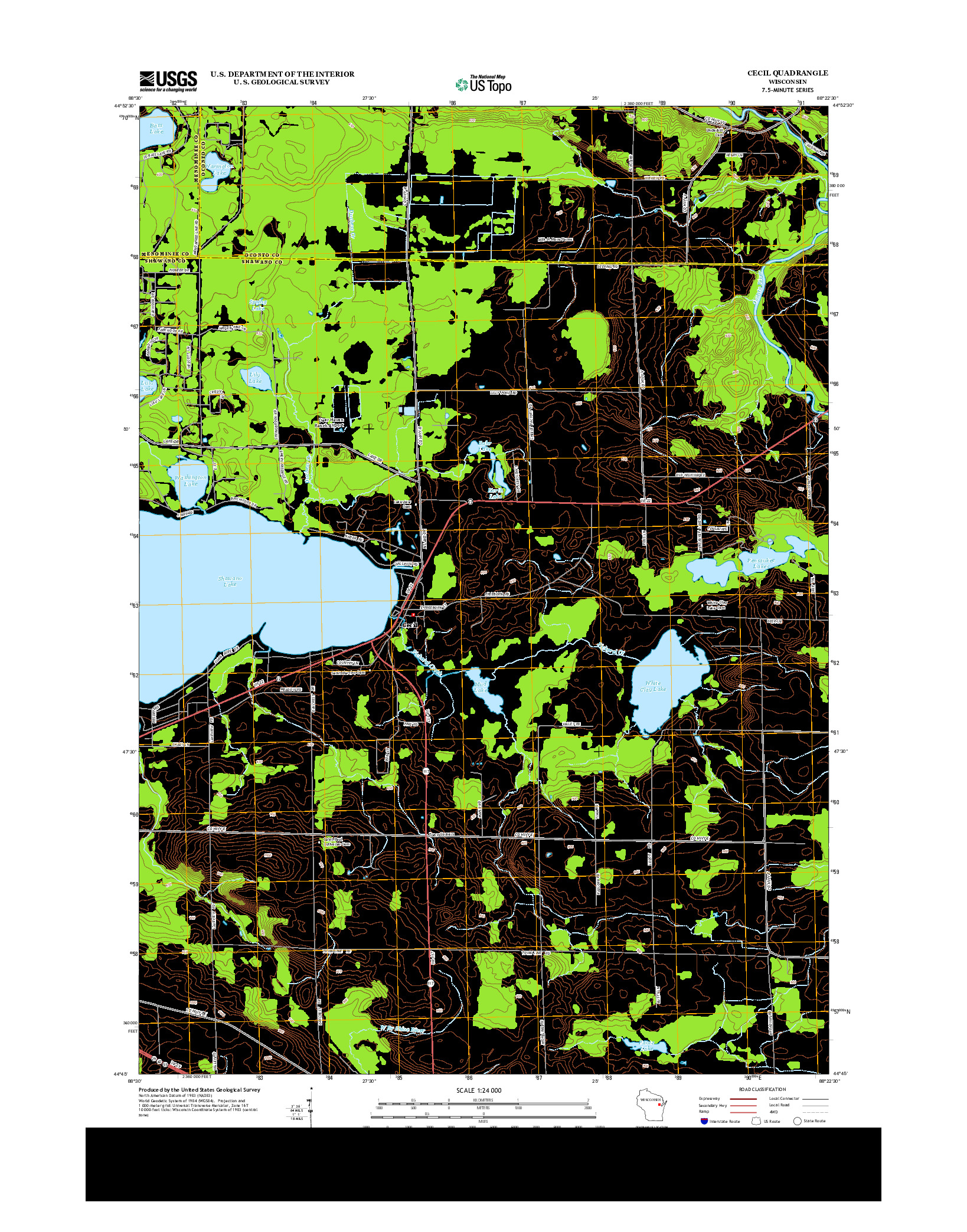USGS US TOPO 7.5-MINUTE MAP FOR CECIL, WI 2013