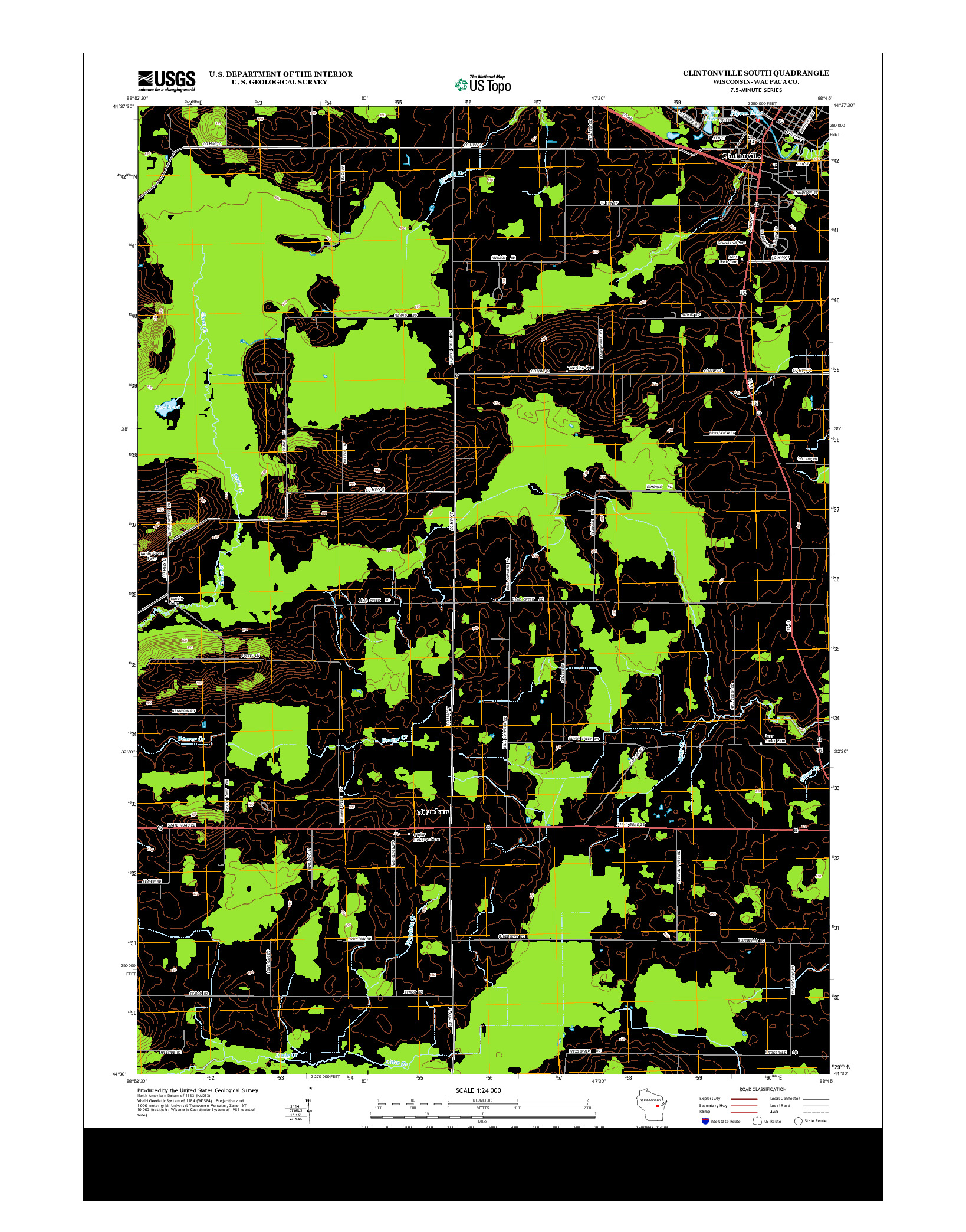 USGS US TOPO 7.5-MINUTE MAP FOR CLINTONVILLE SOUTH, WI 2013