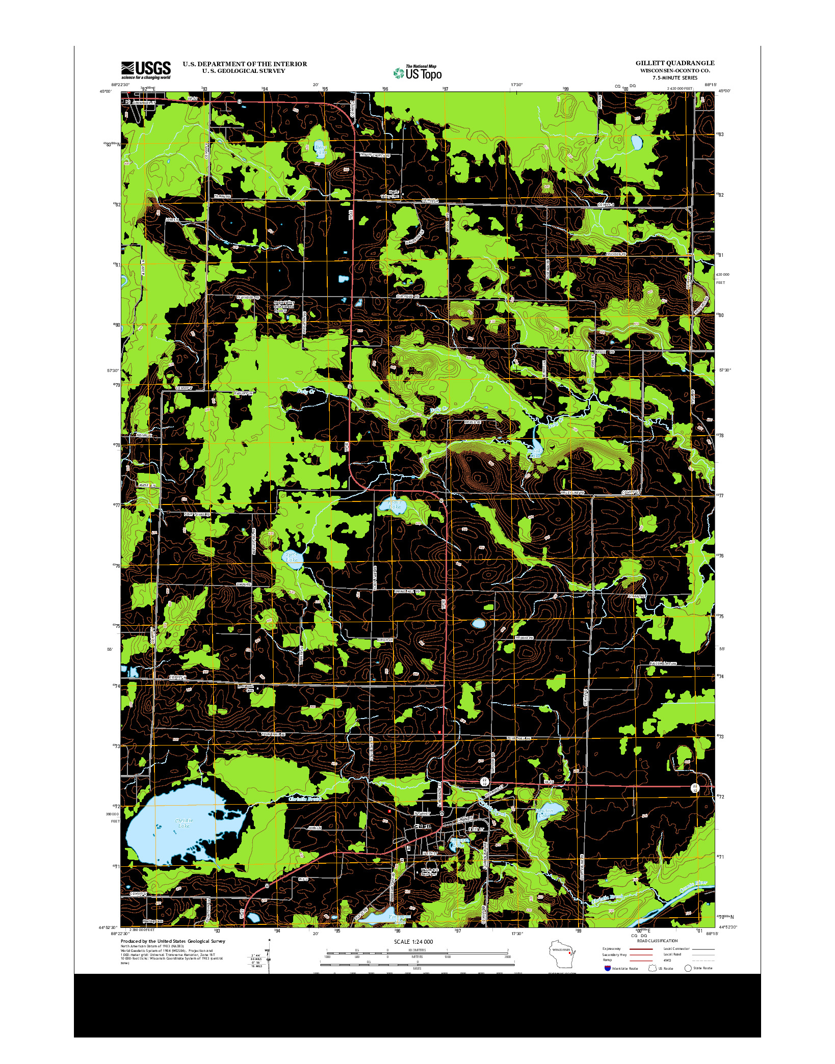 USGS US TOPO 7.5-MINUTE MAP FOR GILLETT, WI 2013