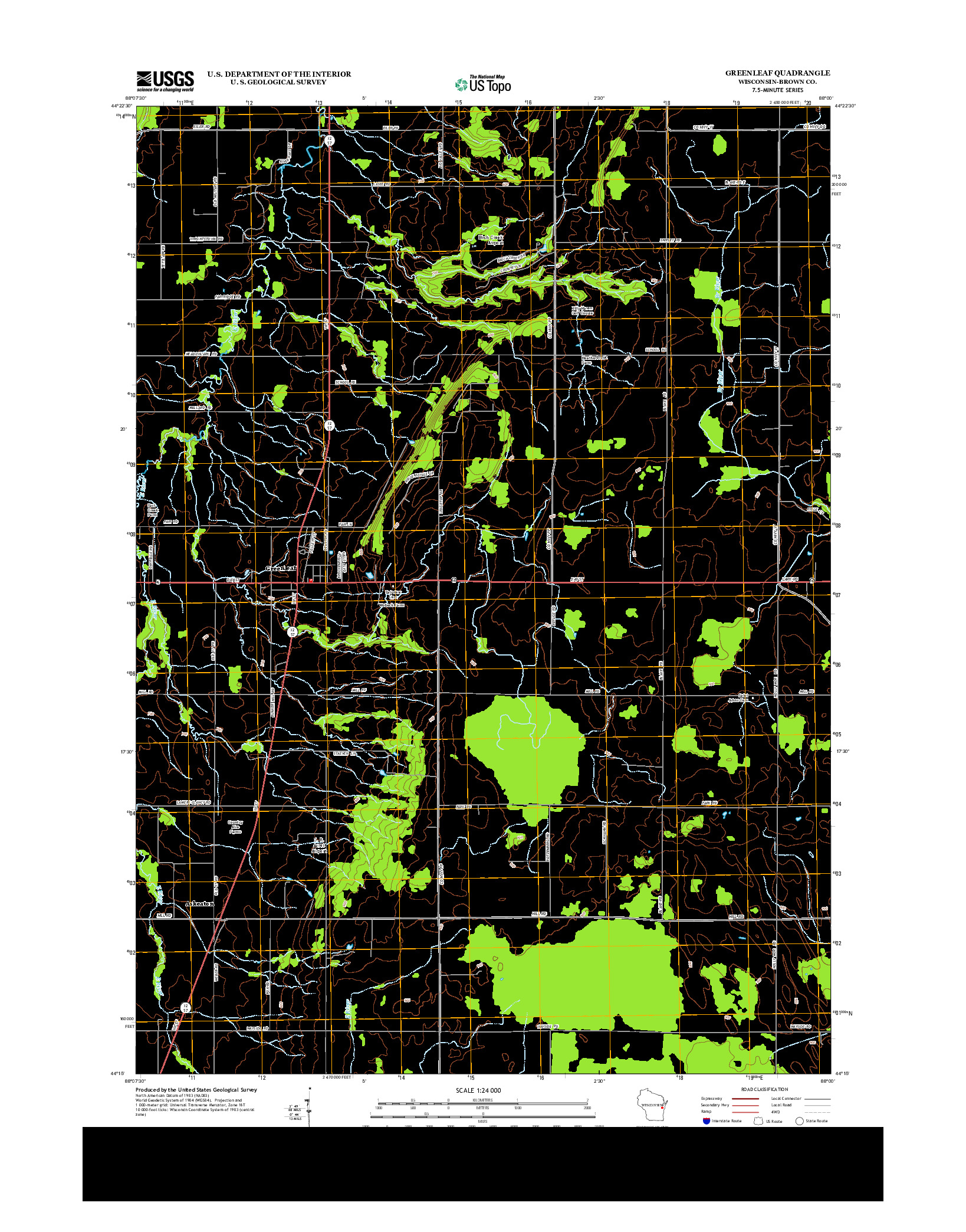 USGS US TOPO 7.5-MINUTE MAP FOR GREENLEAF, WI 2013