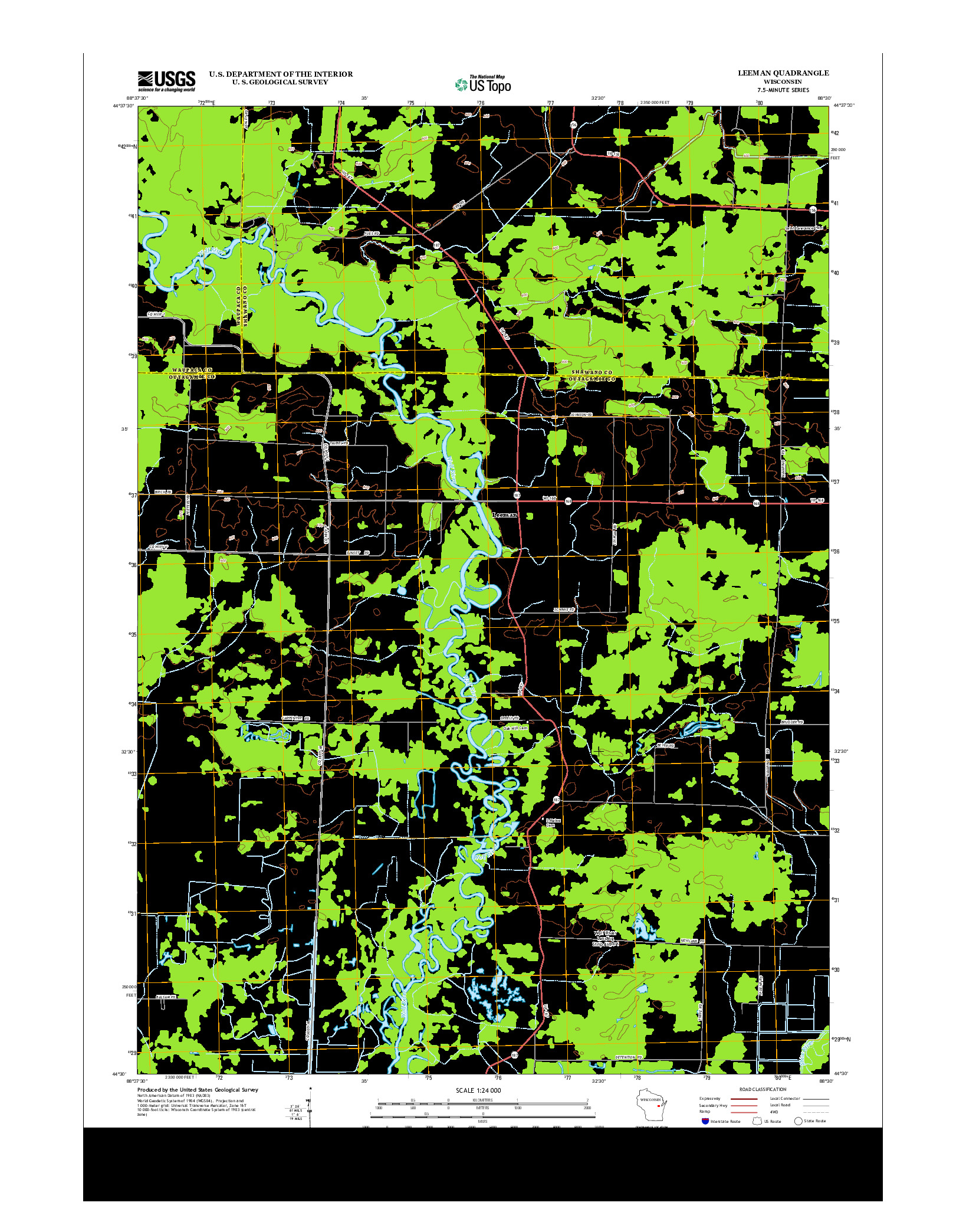 USGS US TOPO 7.5-MINUTE MAP FOR LEEMAN, WI 2013
