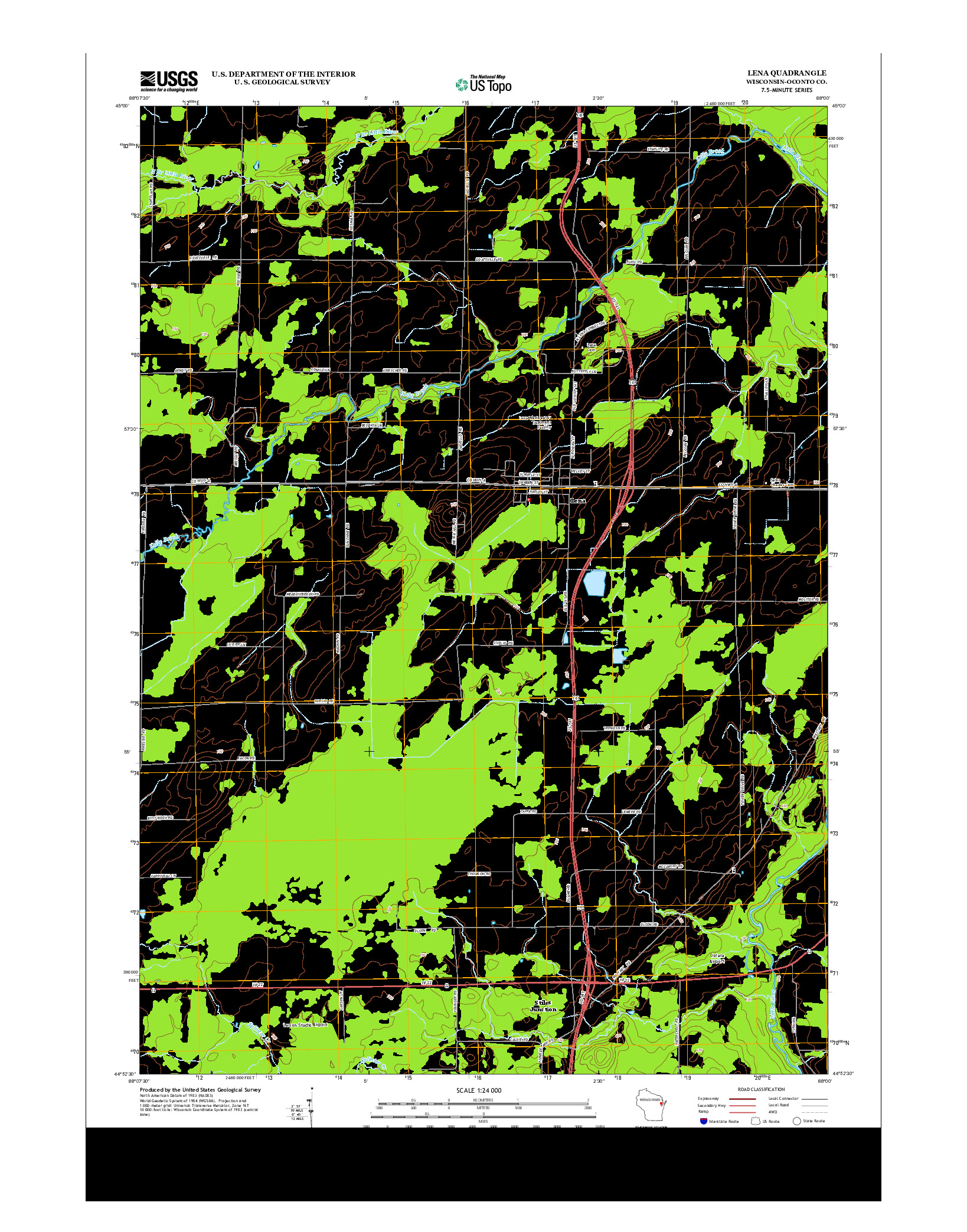 USGS US TOPO 7.5-MINUTE MAP FOR LENA, WI 2013