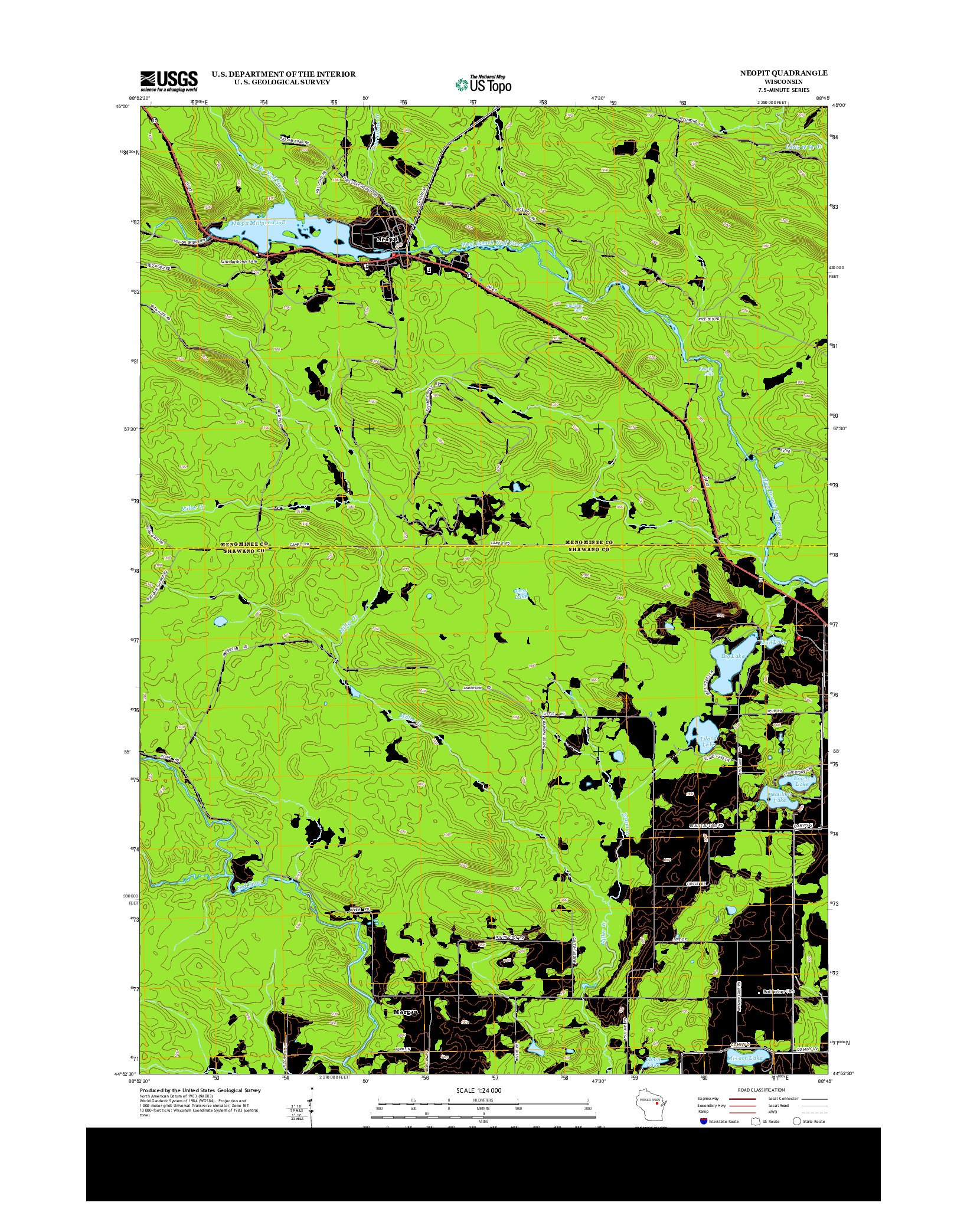 USGS US TOPO 7.5-MINUTE MAP FOR NEOPIT, WI 2013