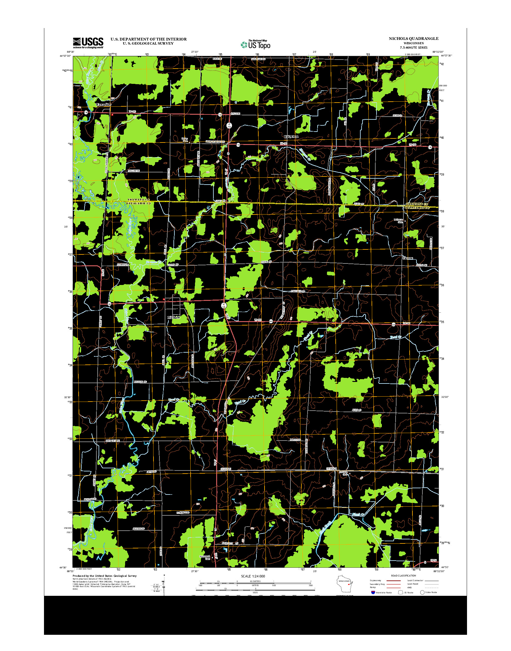USGS US TOPO 7.5-MINUTE MAP FOR NICHOLS, WI 2013