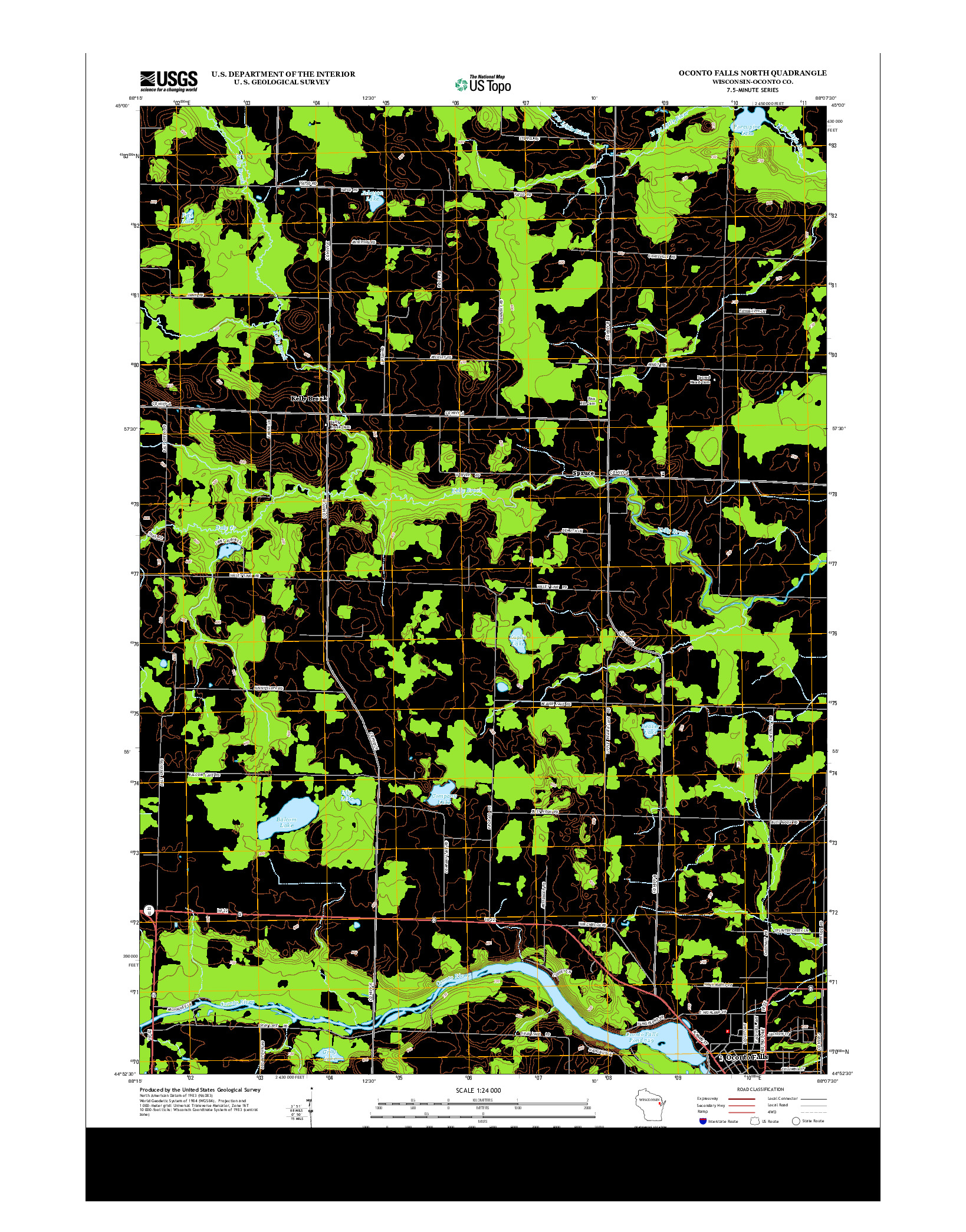 USGS US TOPO 7.5-MINUTE MAP FOR OCONTO FALLS NORTH, WI 2013