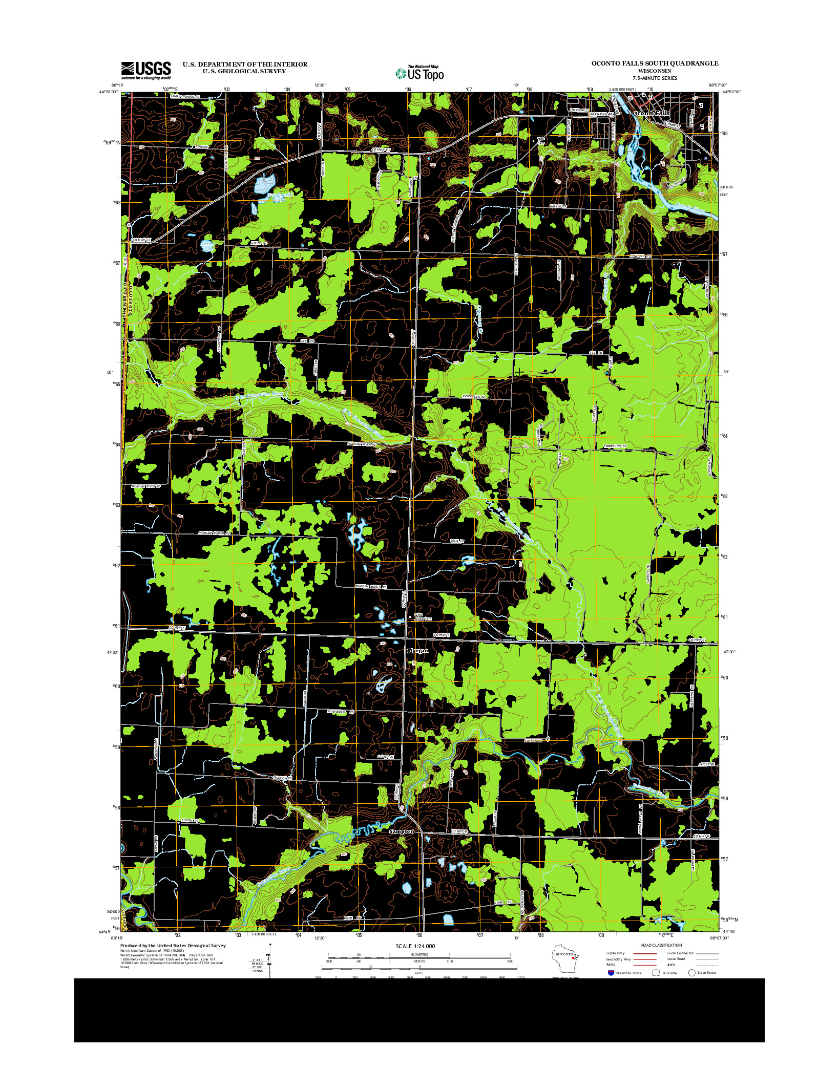 USGS US TOPO 7.5-MINUTE MAP FOR OCONTO FALLS SOUTH, WI 2013