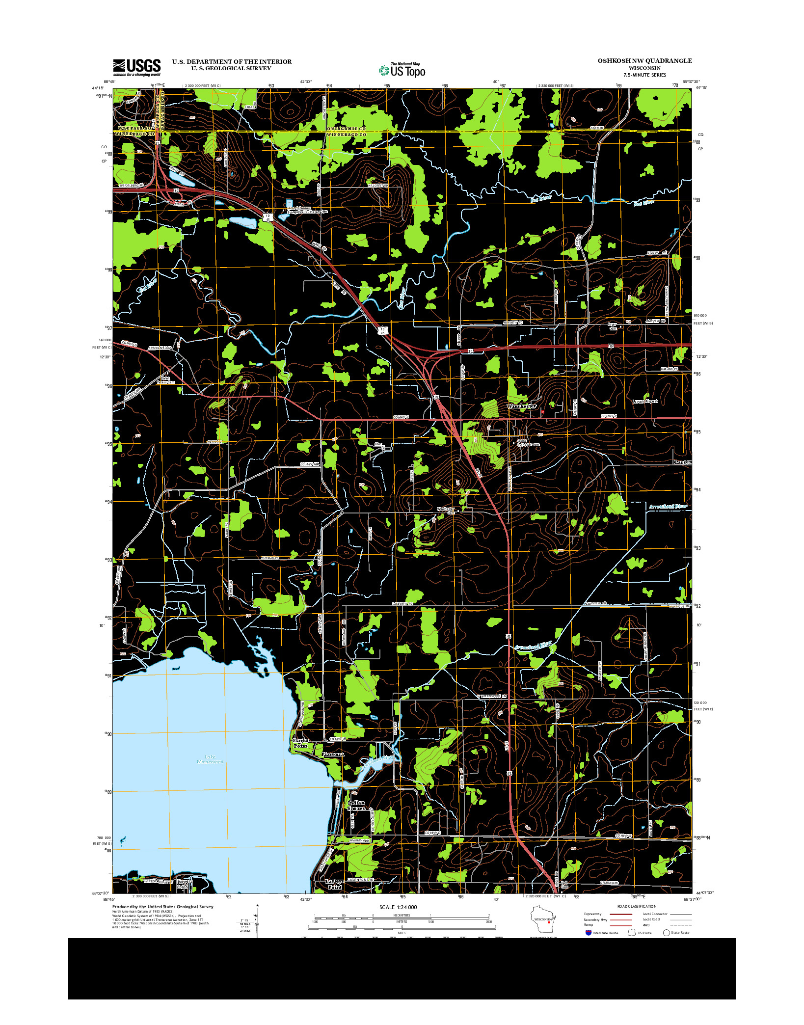 USGS US TOPO 7.5-MINUTE MAP FOR OSHKOSH NW, WI 2013