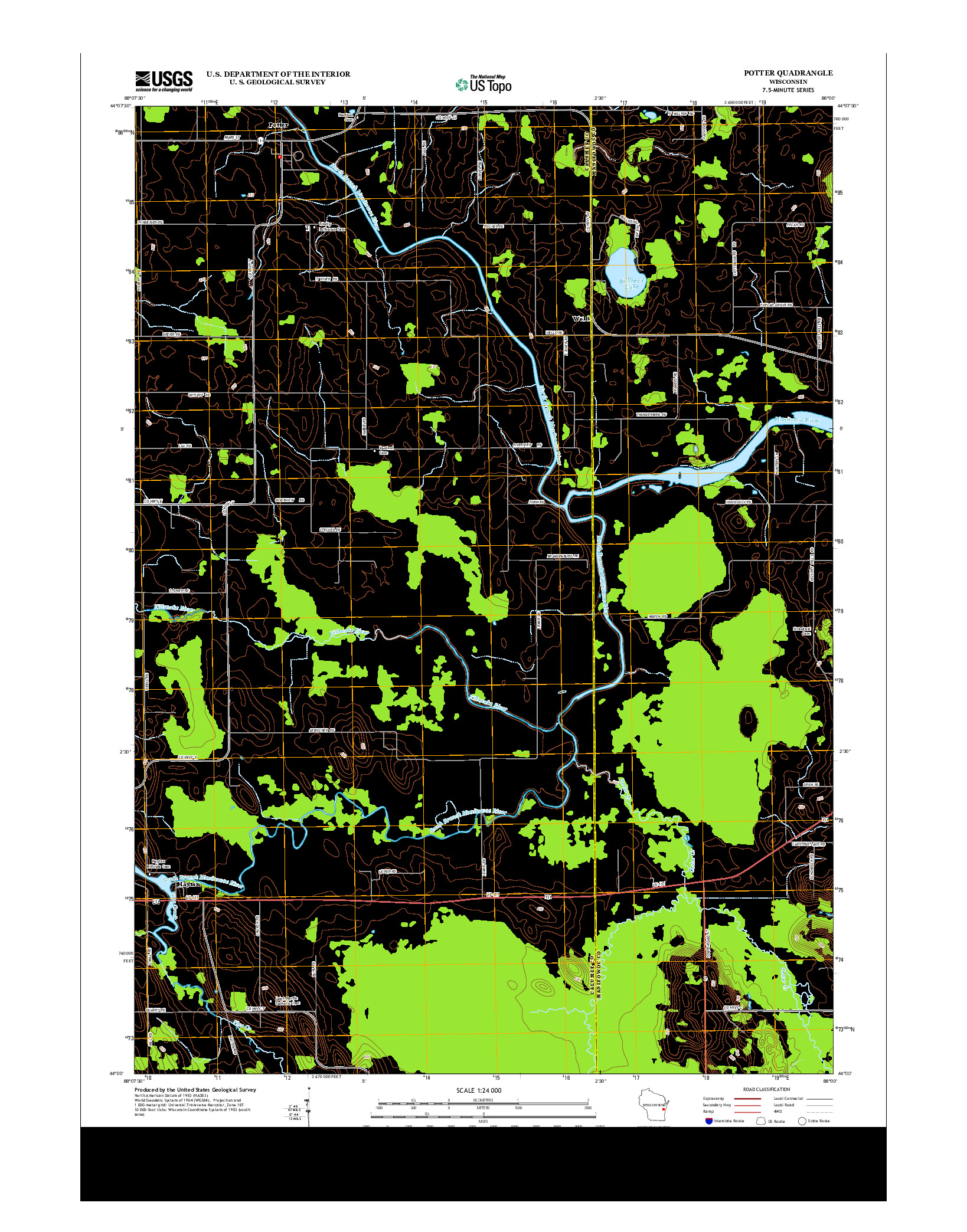 USGS US TOPO 7.5-MINUTE MAP FOR POTTER, WI 2013