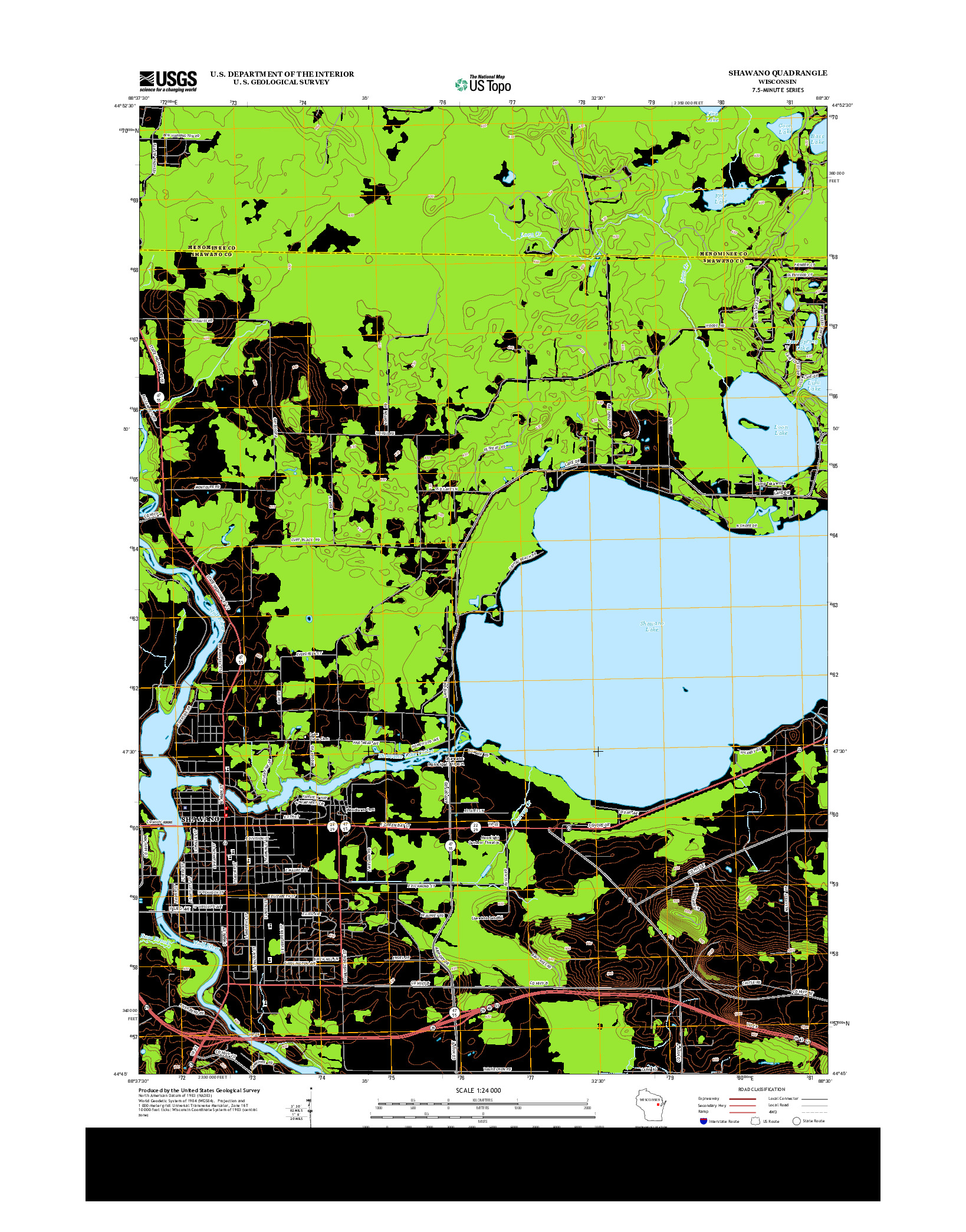 USGS US TOPO 7.5-MINUTE MAP FOR SHAWANO, WI 2013