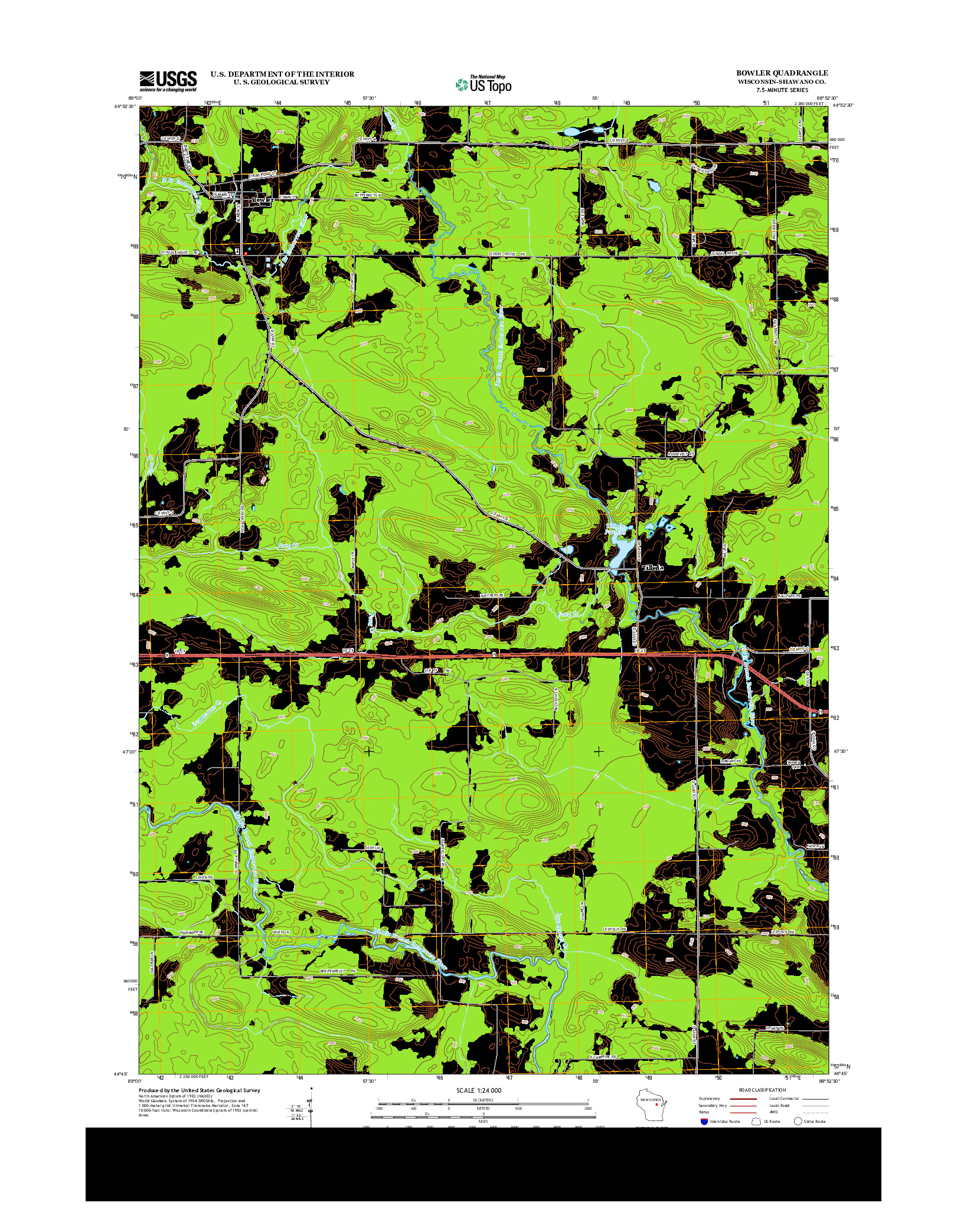 USGS US TOPO 7.5-MINUTE MAP FOR BOWLER, WI 2013