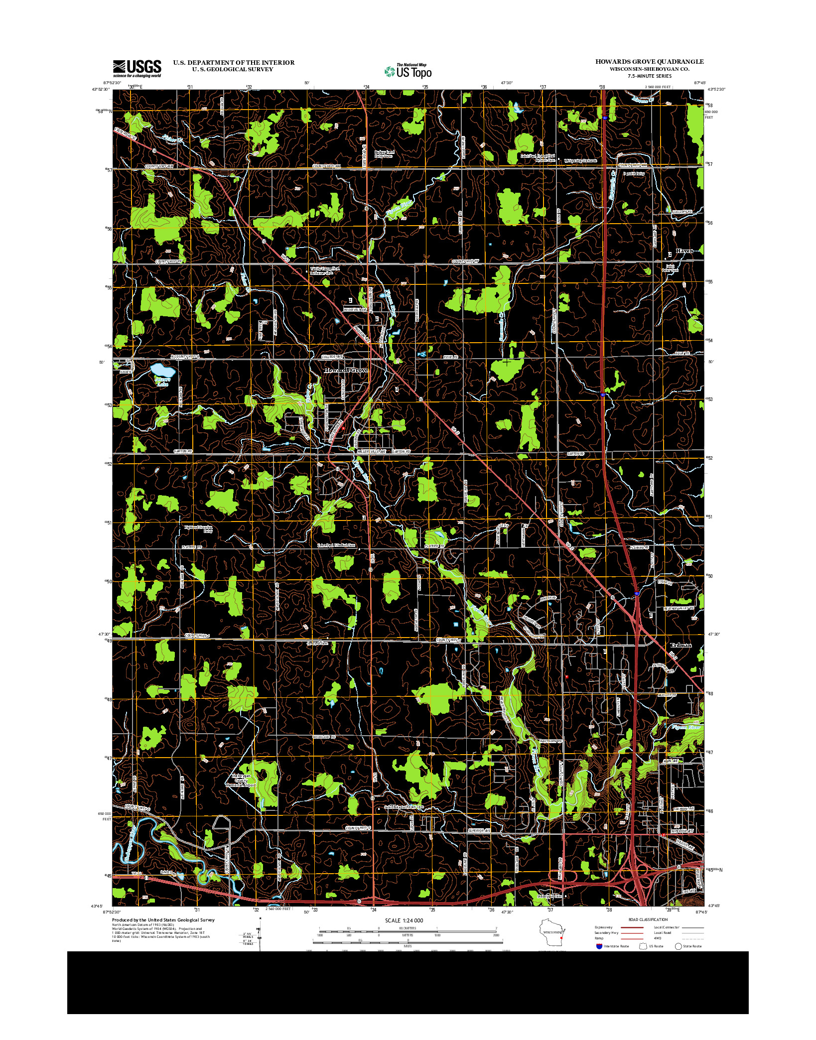 USGS US TOPO 7.5-MINUTE MAP FOR HOWARDS GROVE, WI 2013