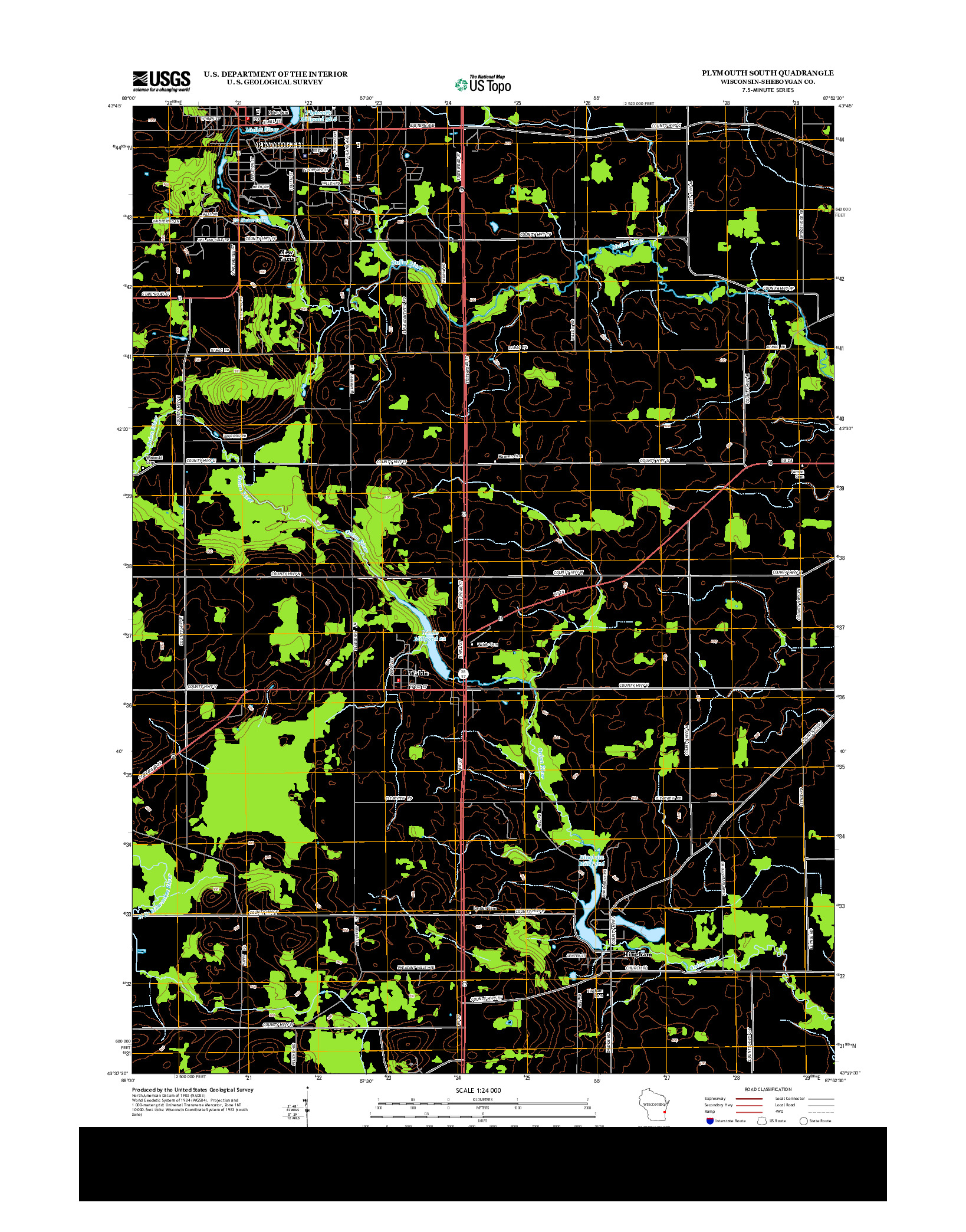 USGS US TOPO 7.5-MINUTE MAP FOR PLYMOUTH SOUTH, WI 2013