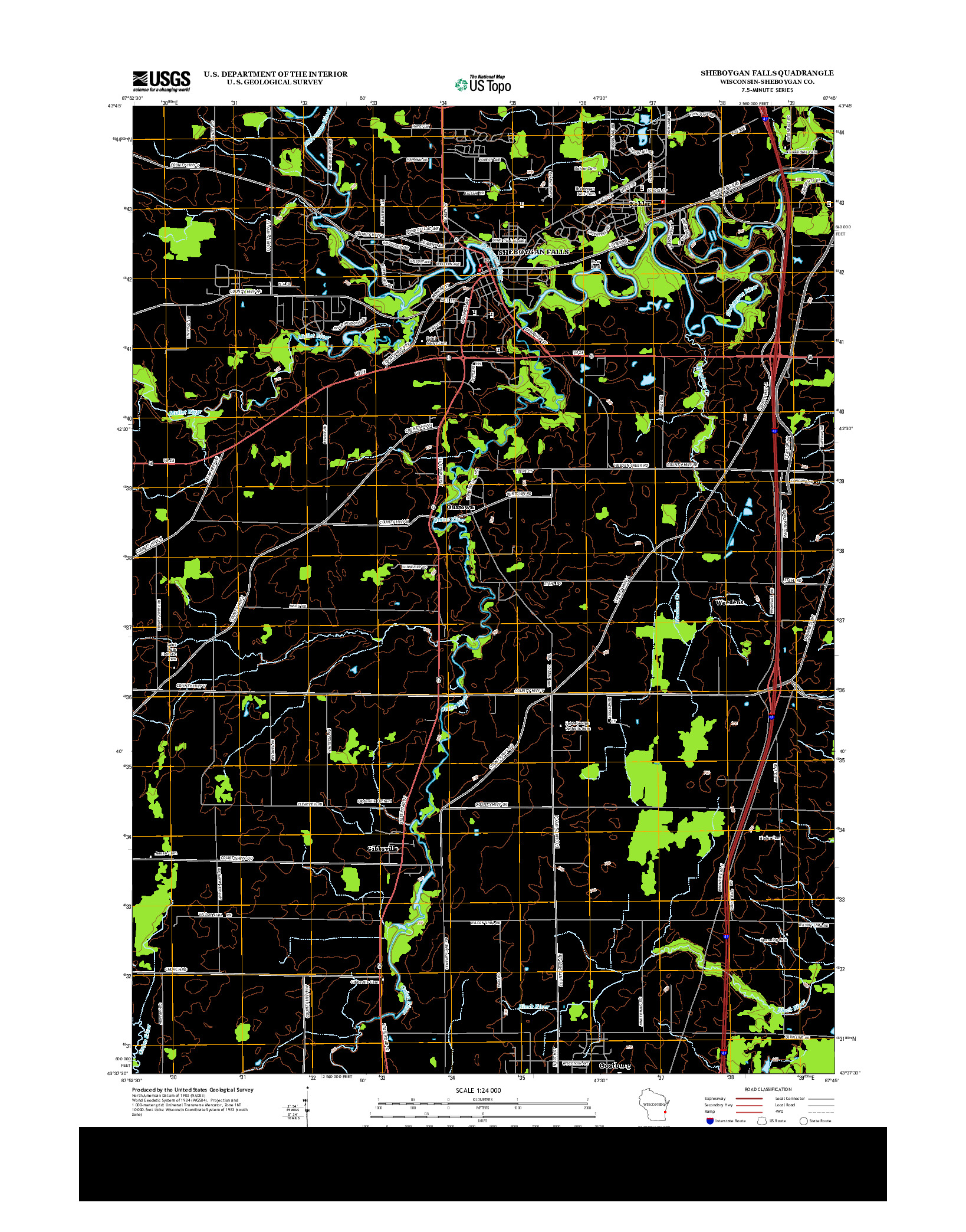 USGS US TOPO 7.5-MINUTE MAP FOR SHEBOYGAN FALLS, WI 2013