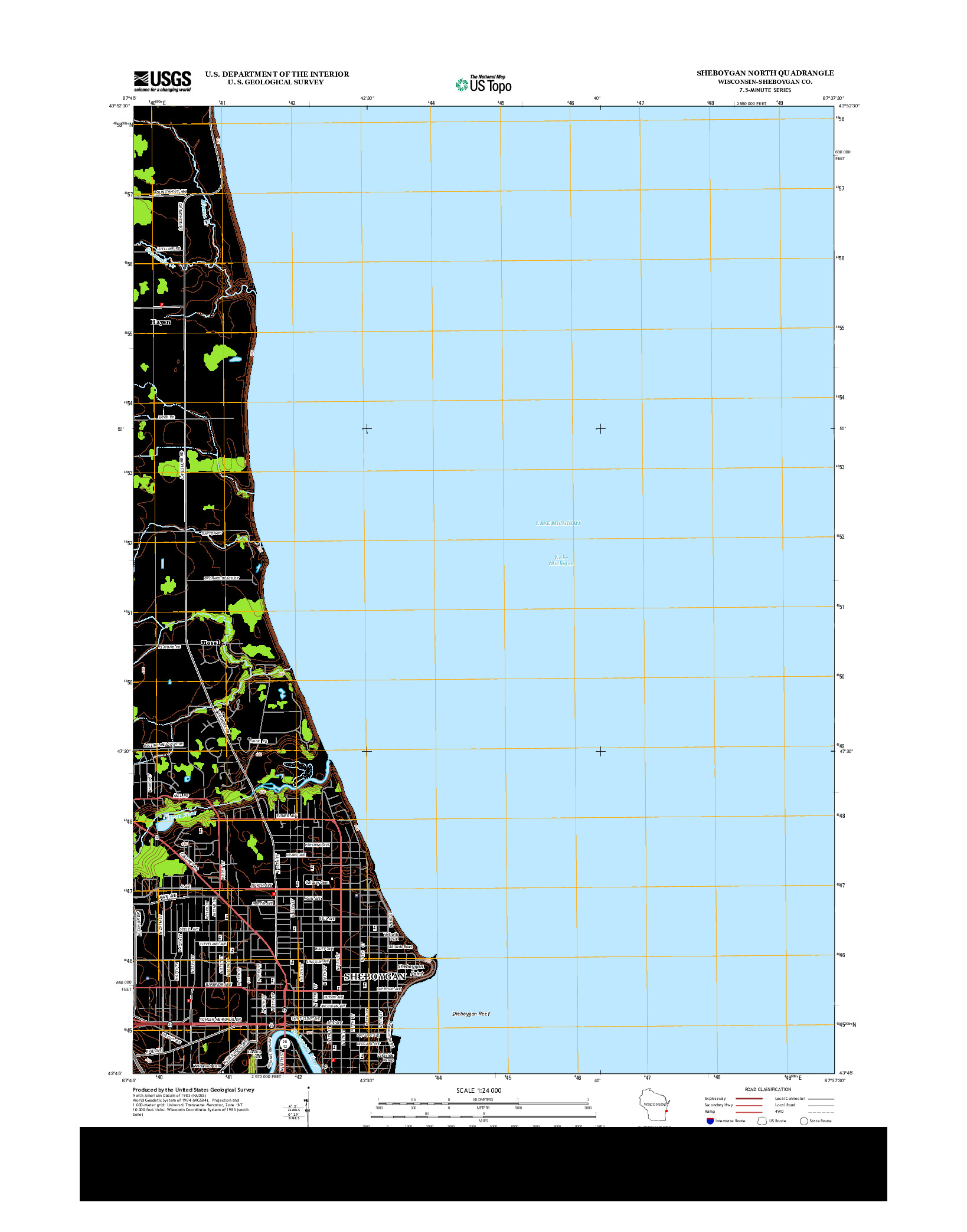 USGS US TOPO 7.5-MINUTE MAP FOR SHEBOYGAN NORTH, WI 2013