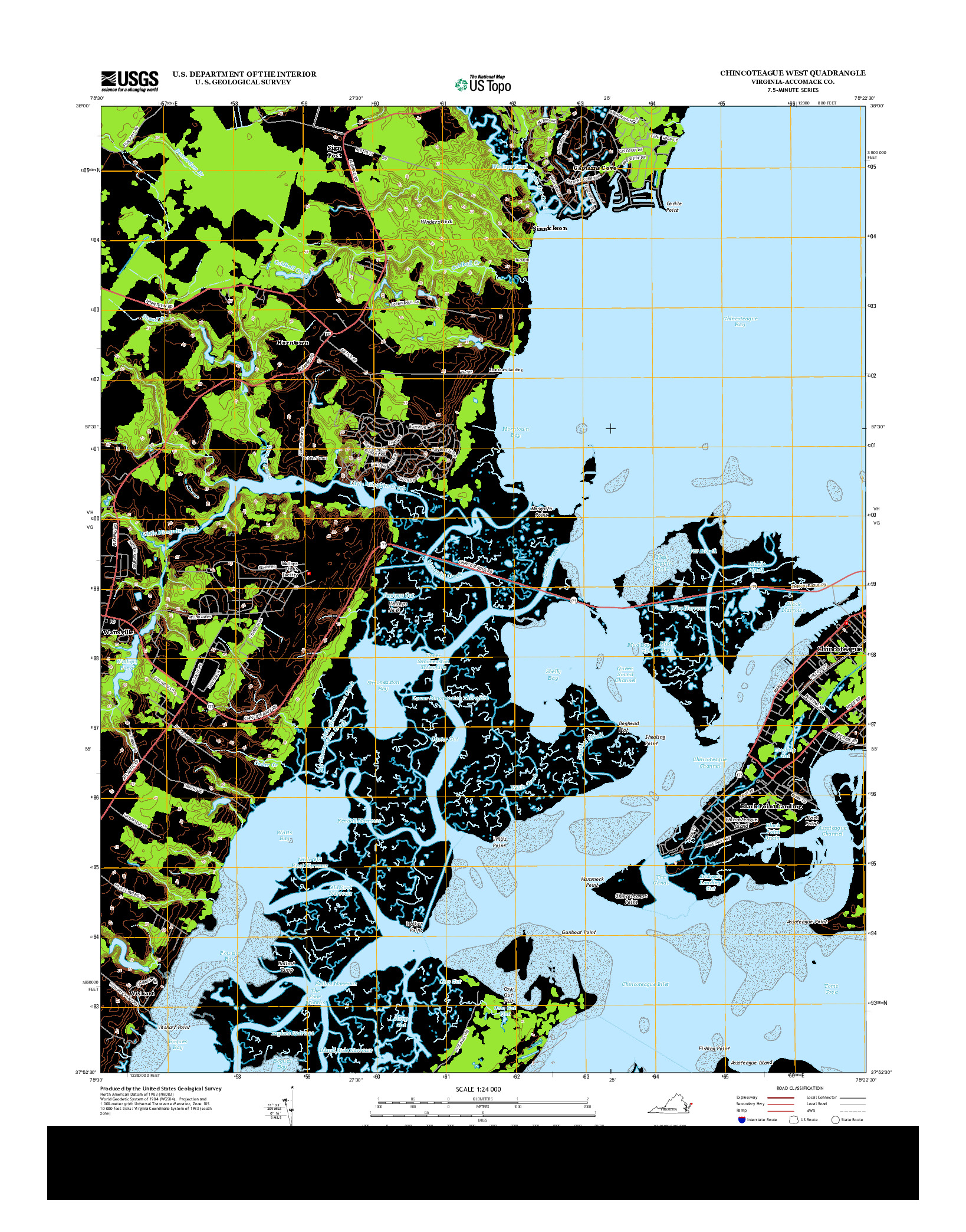 USGS US TOPO 7.5-MINUTE MAP FOR CHINCOTEAGUE WEST, VA 2013