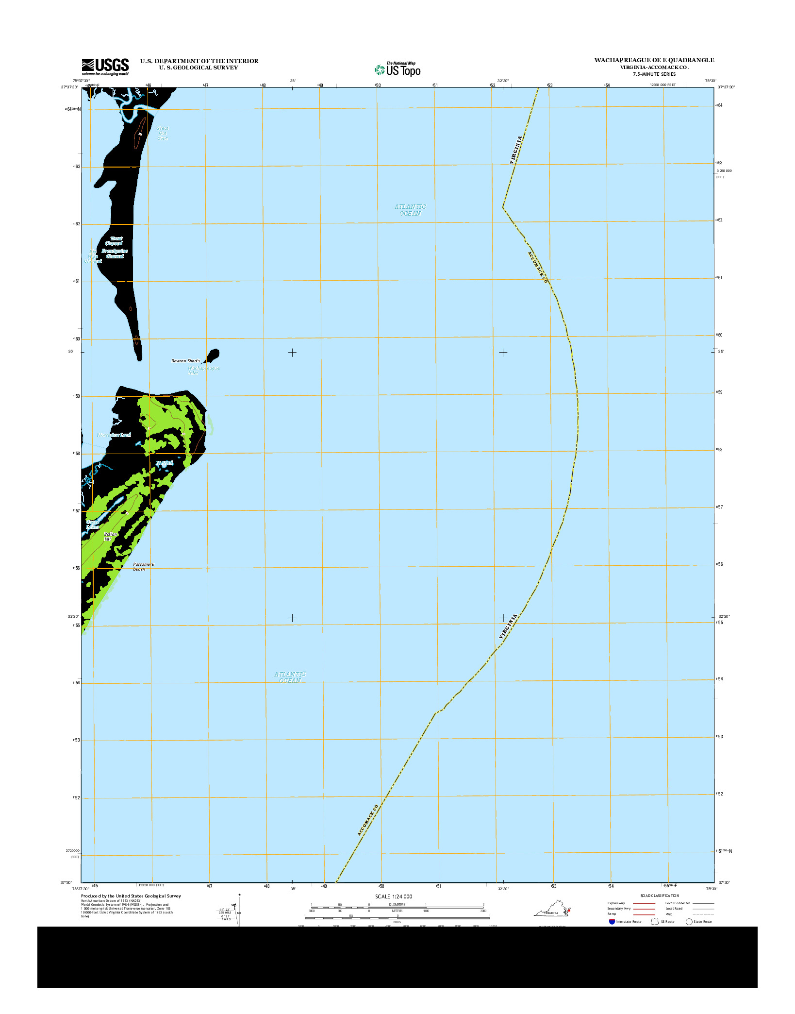 USGS US TOPO 7.5-MINUTE MAP FOR WACHAPREAGUE OE E, VA 2013