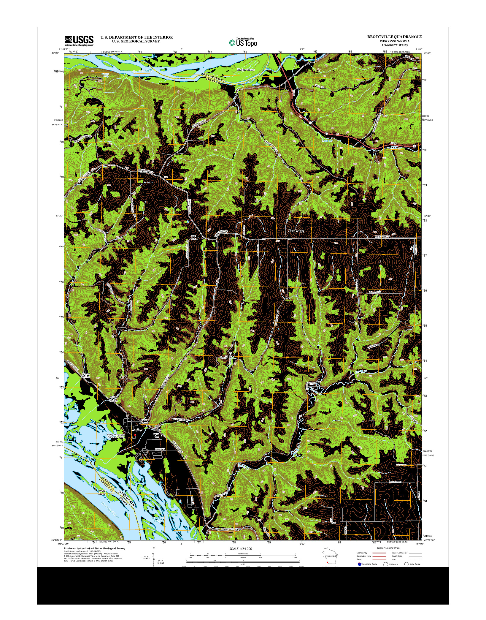 USGS US TOPO 7.5-MINUTE MAP FOR BRODTVILLE, WI-IA 2013