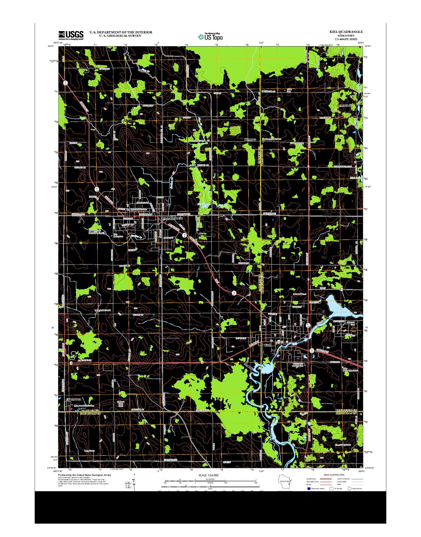 USGS US TOPO 7.5-MINUTE MAP FOR KIEL, WI 2013