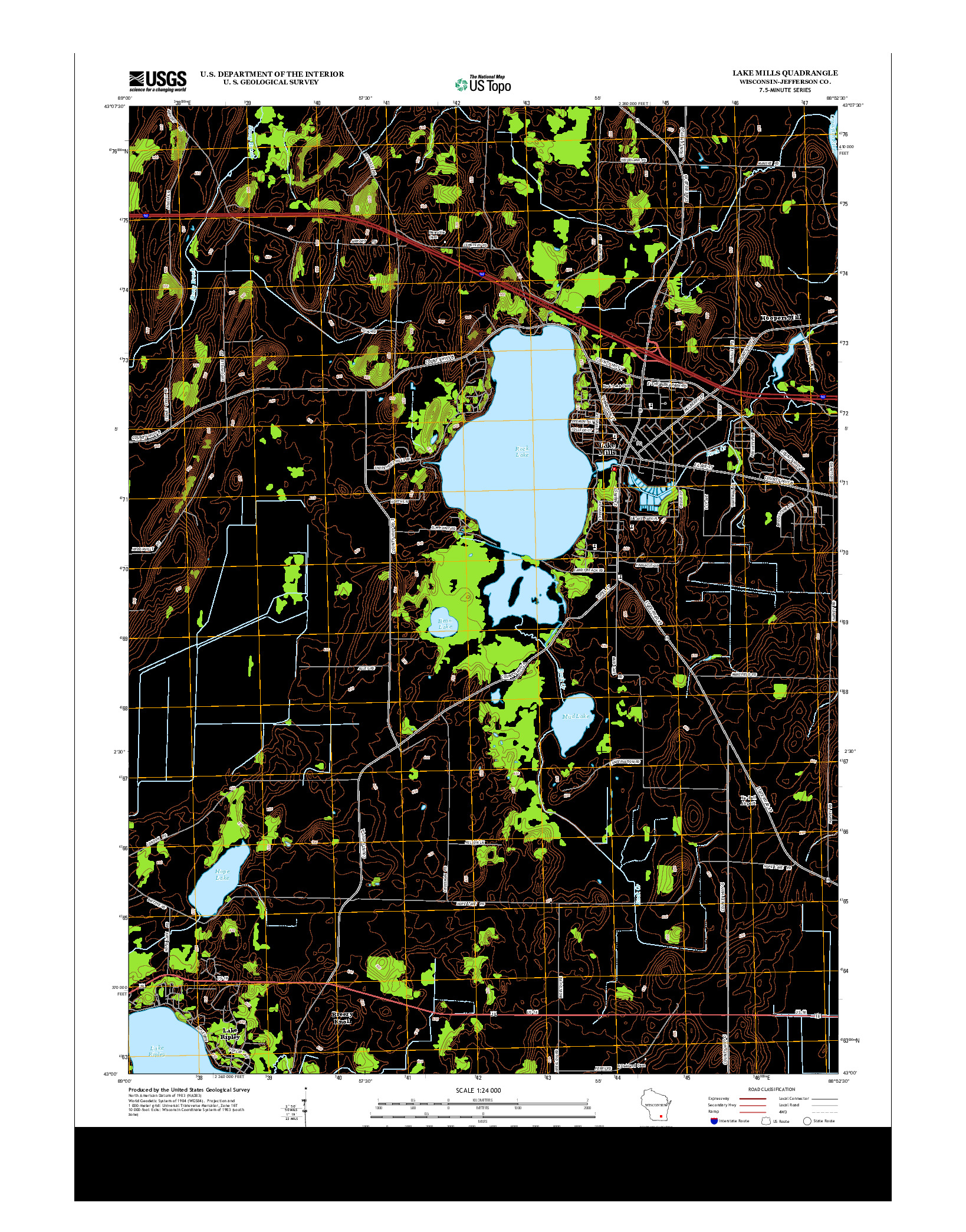 USGS US TOPO 7.5-MINUTE MAP FOR LAKE MILLS, WI 2013