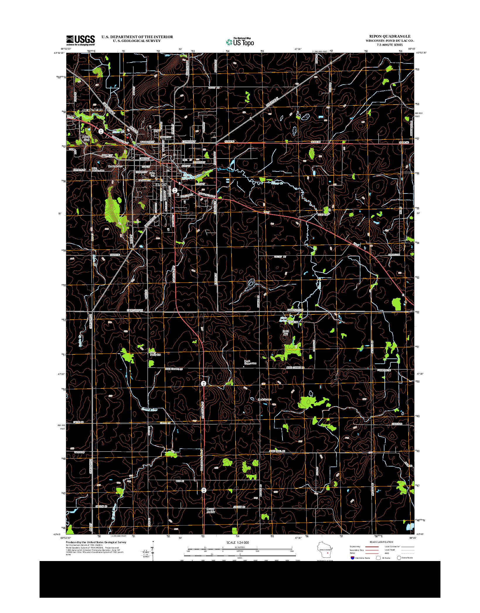 USGS US TOPO 7.5-MINUTE MAP FOR RIPON, WI 2013
