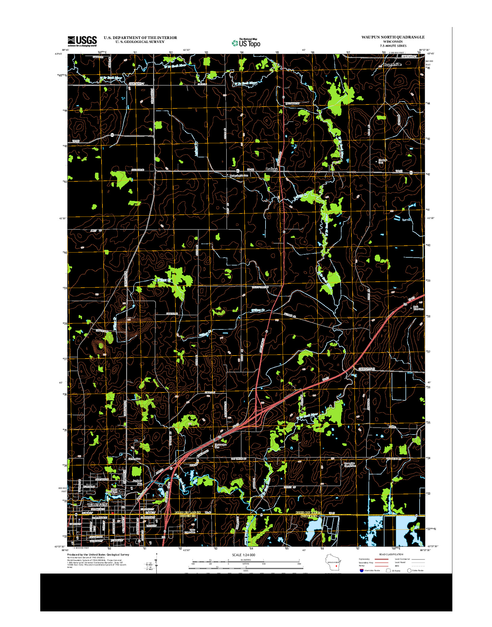 USGS US TOPO 7.5-MINUTE MAP FOR WAUPUN NORTH, WI 2013