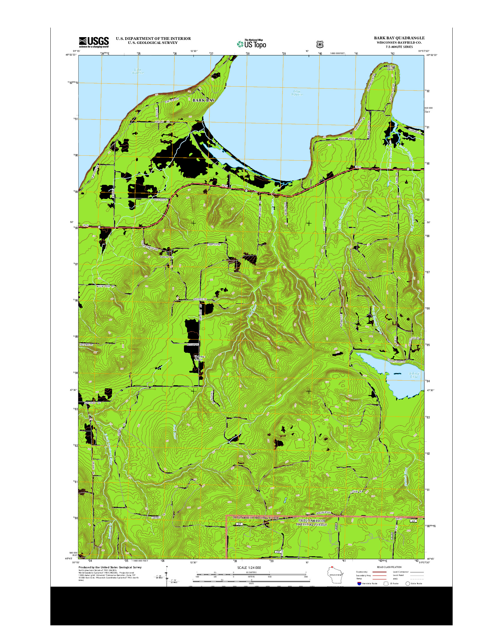 USGS US TOPO 7.5-MINUTE MAP FOR BARK BAY, WI 2013