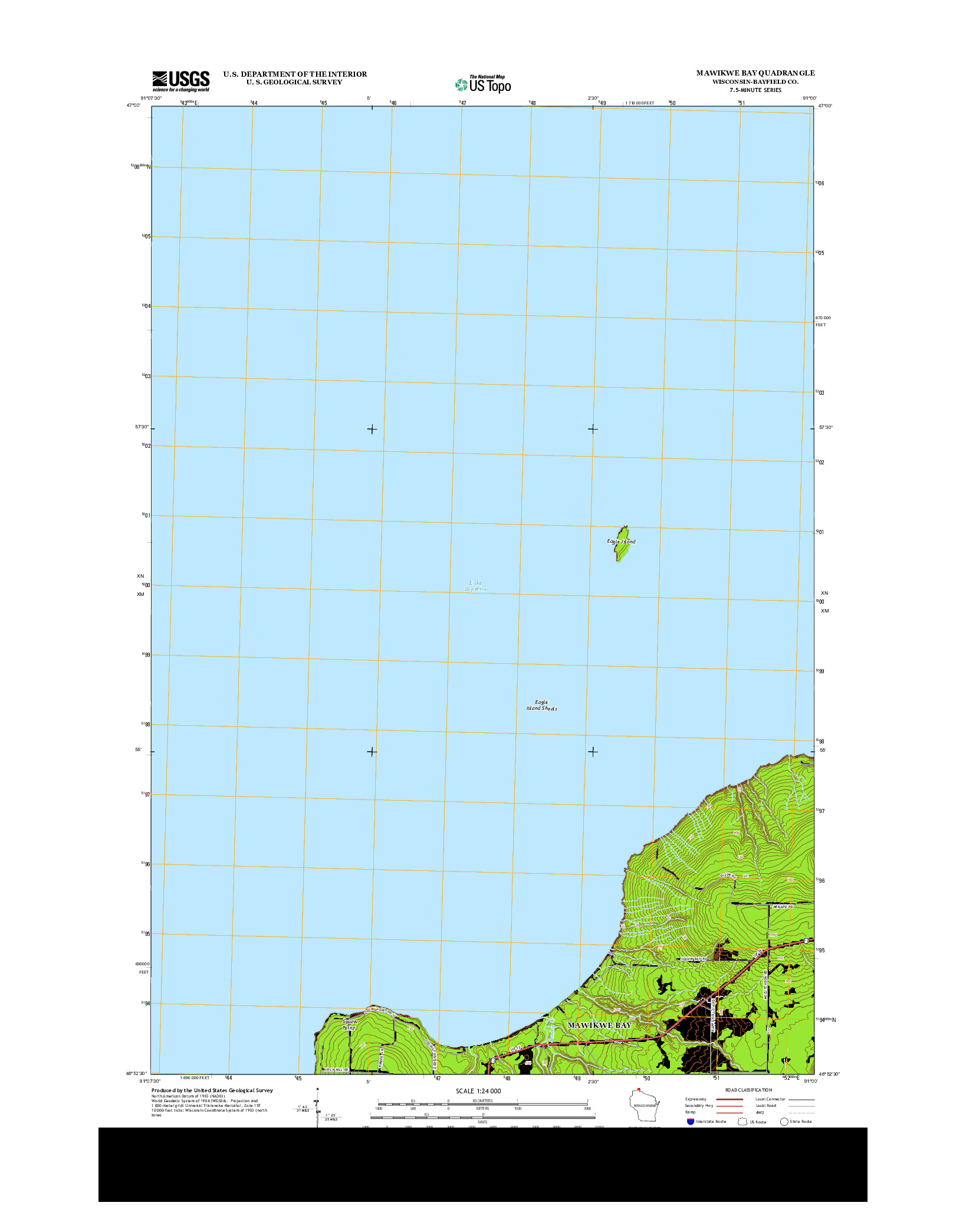 USGS US TOPO 7.5-MINUTE MAP FOR MAWIKWE BAY, WI 2013