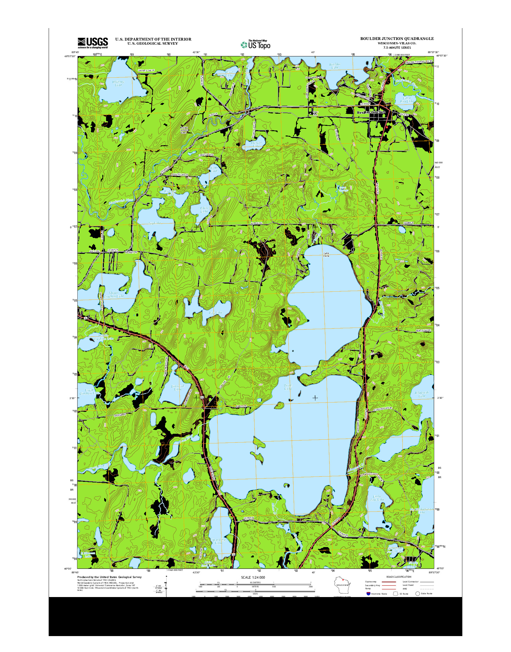USGS US TOPO 7.5-MINUTE MAP FOR BOULDER JUNCTION, WI 2013