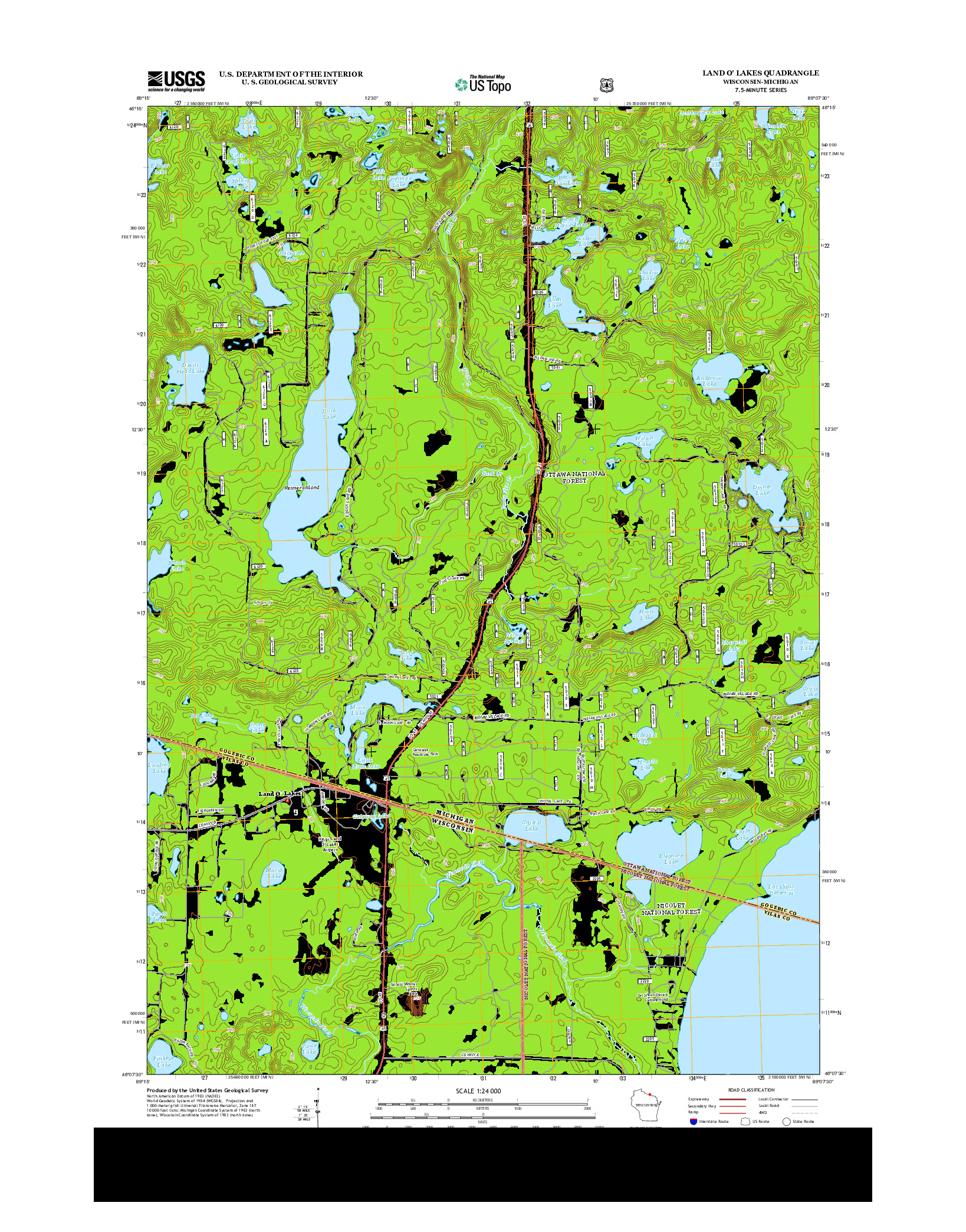 USGS US TOPO 7.5-MINUTE MAP FOR LAND O' LAKES, WI-MI 2013