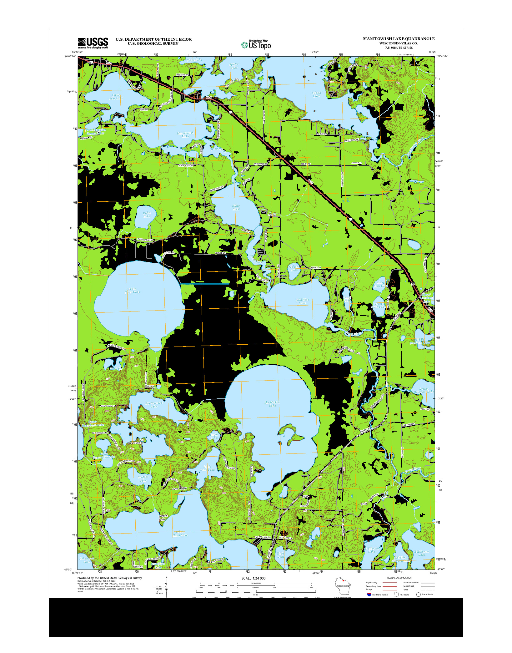 USGS US TOPO 7.5-MINUTE MAP FOR MANITOWISH LAKE, WI 2013