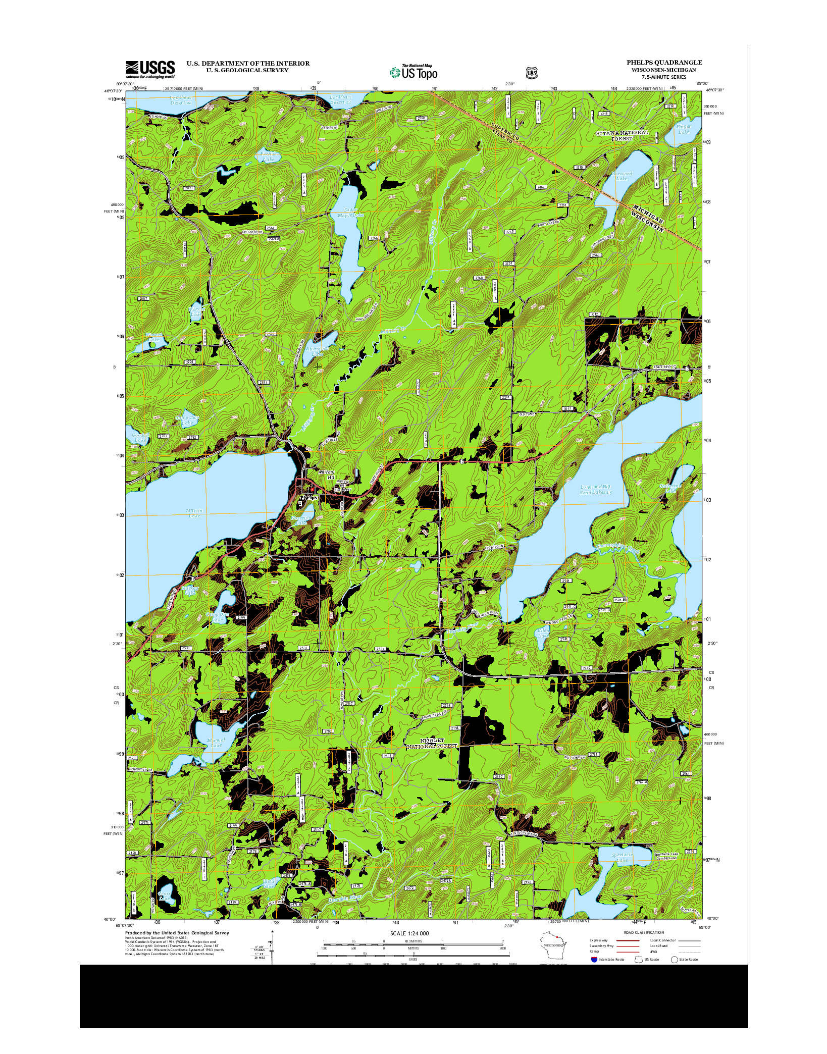 USGS US TOPO 7.5-MINUTE MAP FOR PHELPS, WI-MI 2013