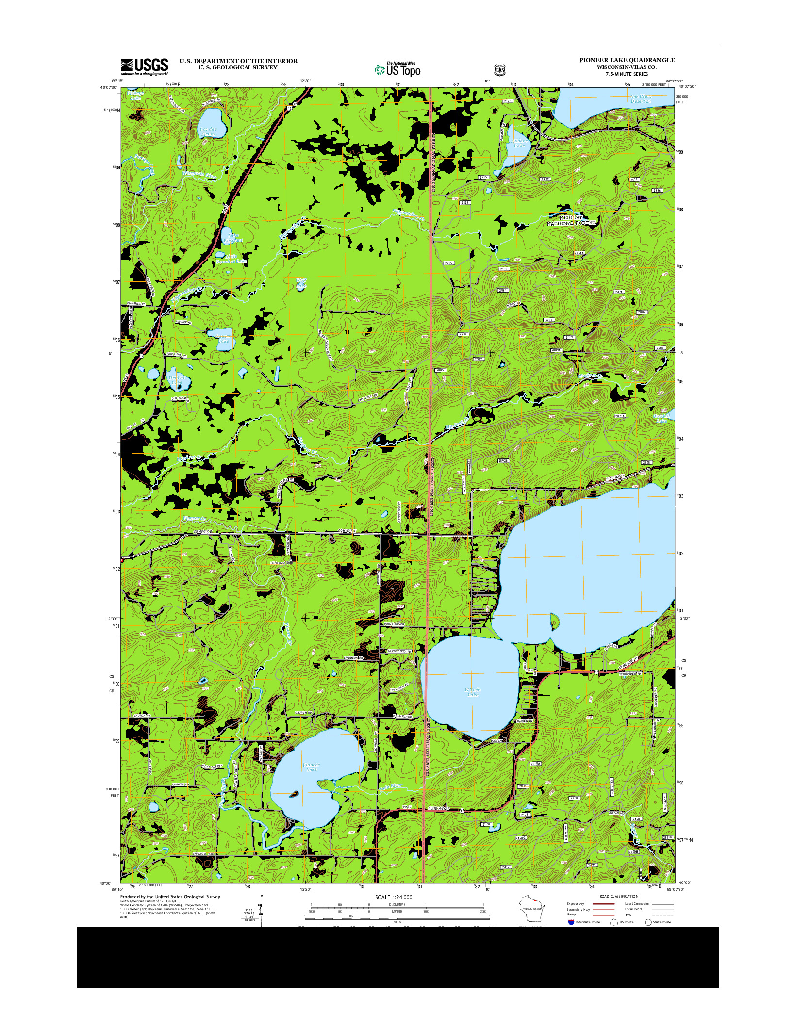 USGS US TOPO 7.5-MINUTE MAP FOR PIONEER LAKE, WI 2013