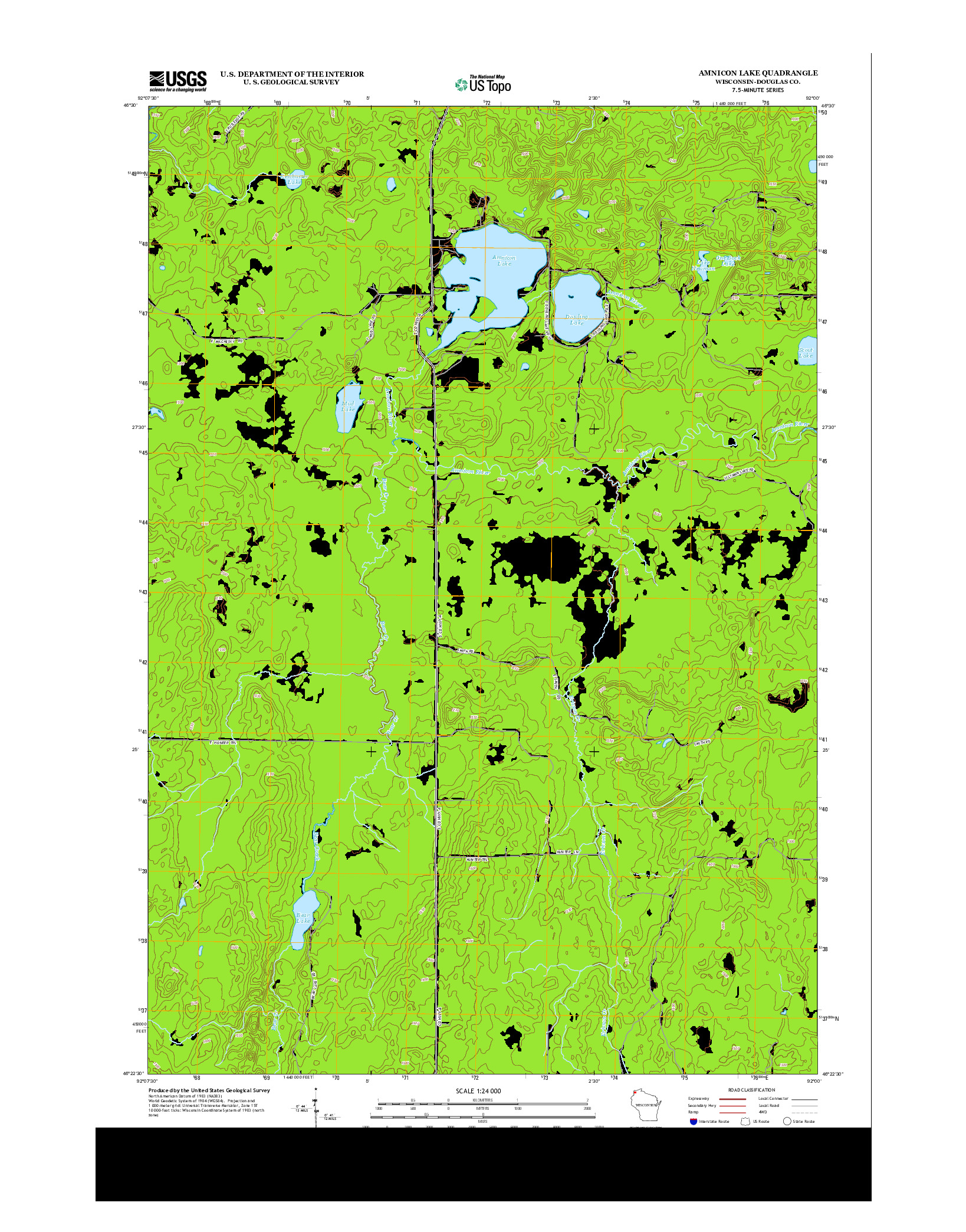 USGS US TOPO 7.5-MINUTE MAP FOR AMNICON LAKE, WI 2013