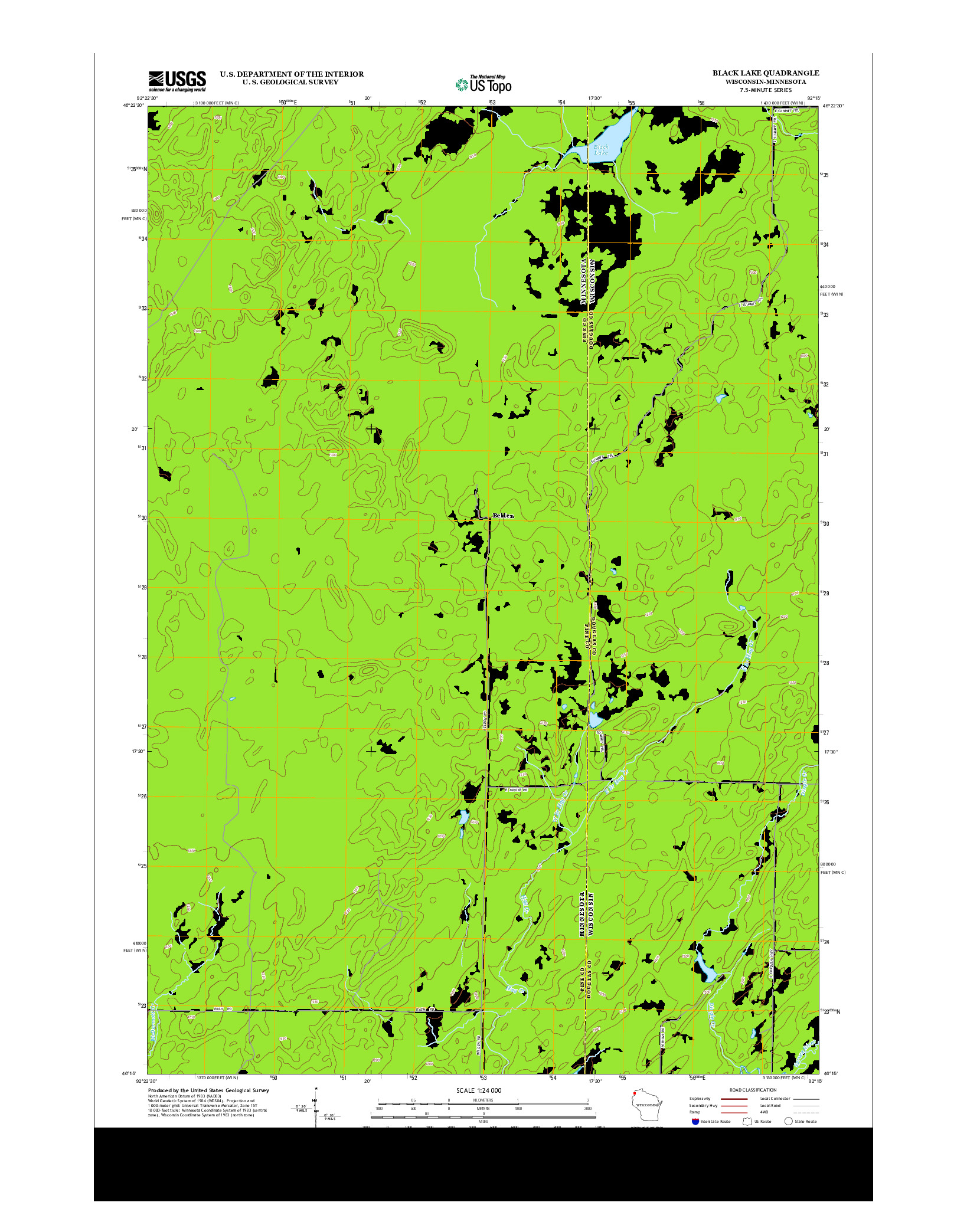 USGS US TOPO 7.5-MINUTE MAP FOR BLACK LAKE, WI-MN 2013