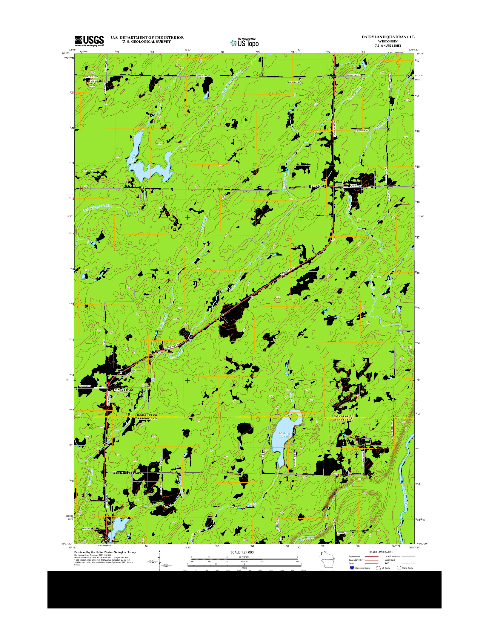 USGS US TOPO 7.5-MINUTE MAP FOR DAIRYLAND, WI 2013