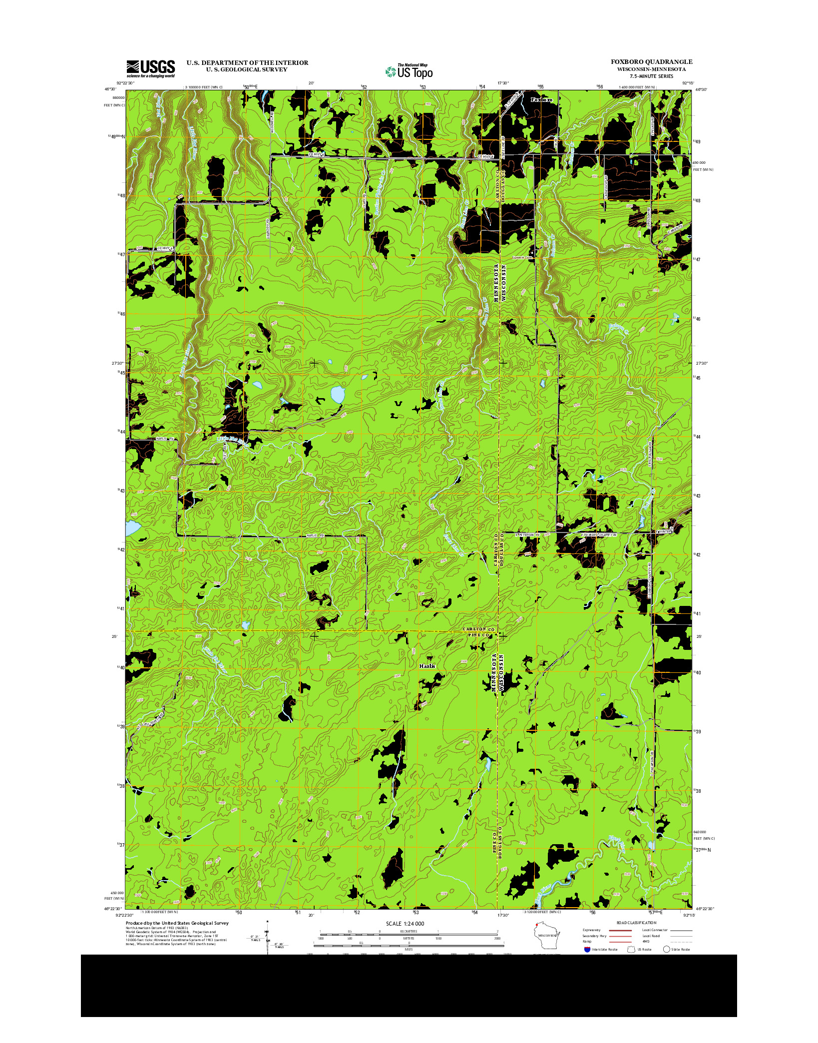 USGS US TOPO 7.5-MINUTE MAP FOR FOXBORO, WI-MN 2013
