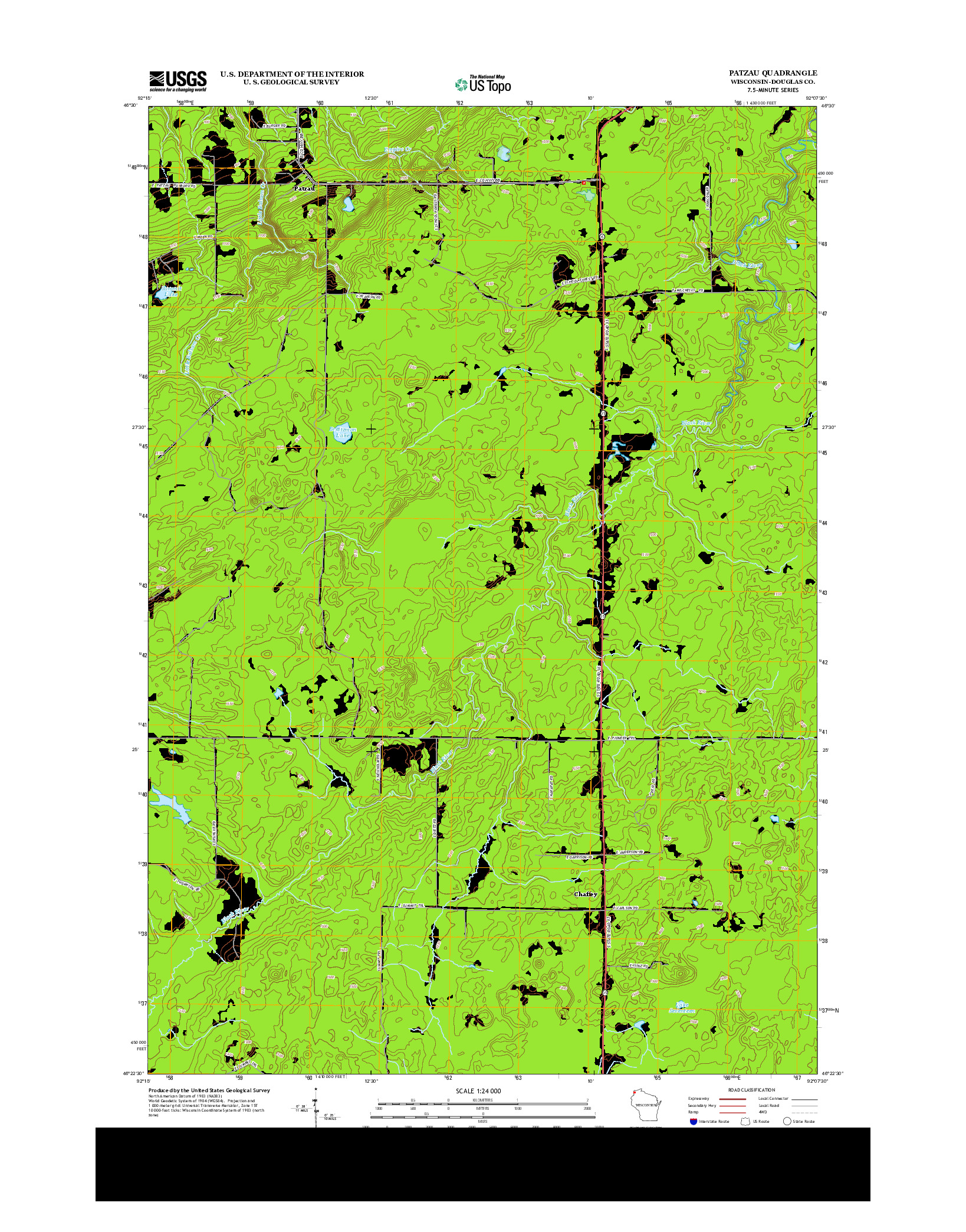 USGS US TOPO 7.5-MINUTE MAP FOR PATZAU, WI 2013