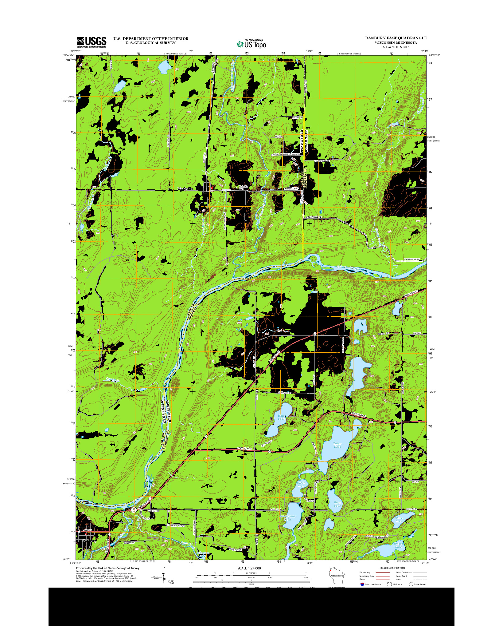 USGS US TOPO 7.5-MINUTE MAP FOR DANBURY EAST, WI-MN 2013