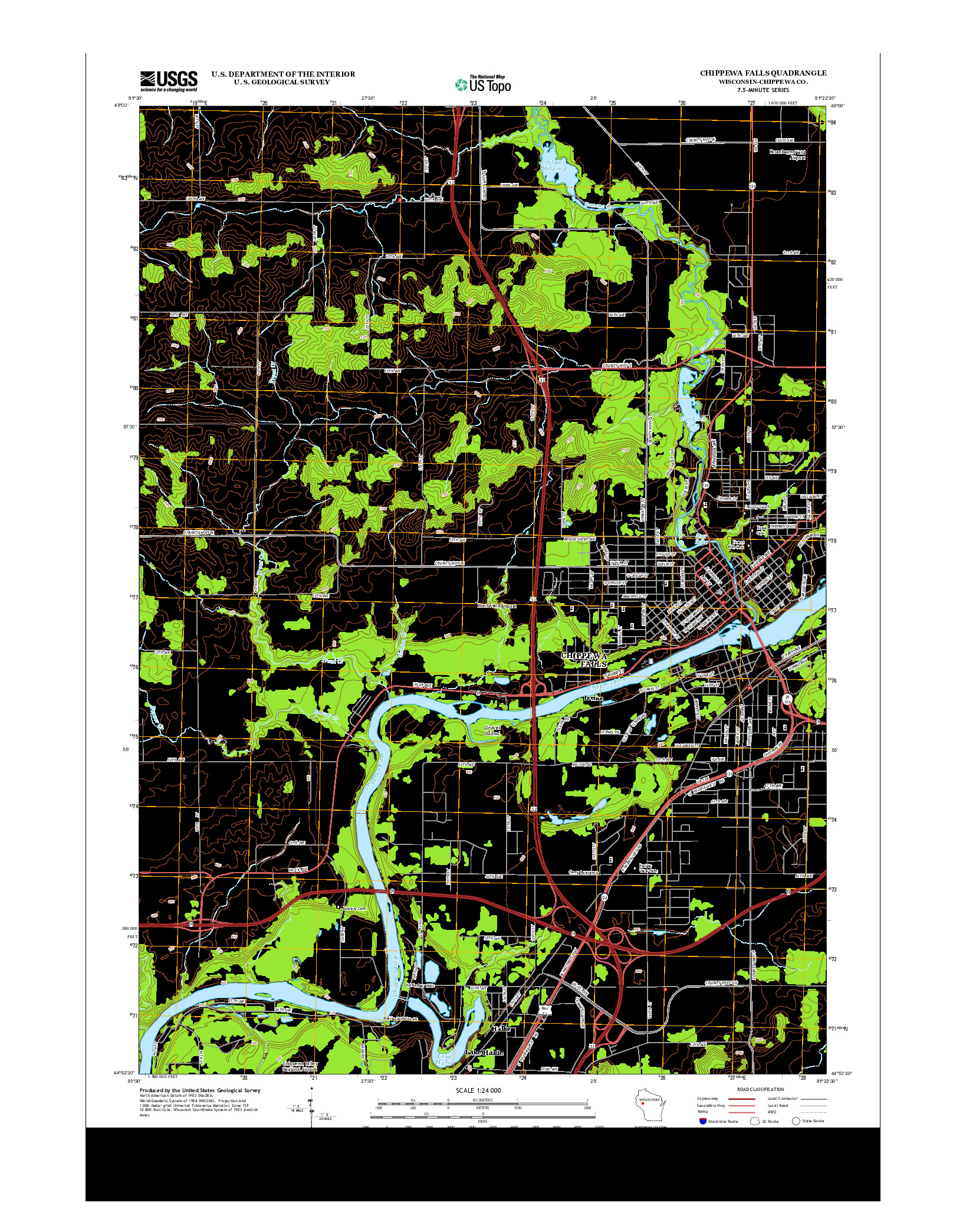 USGS US TOPO 7.5-MINUTE MAP FOR CHIPPEWA FALLS, WI 2013