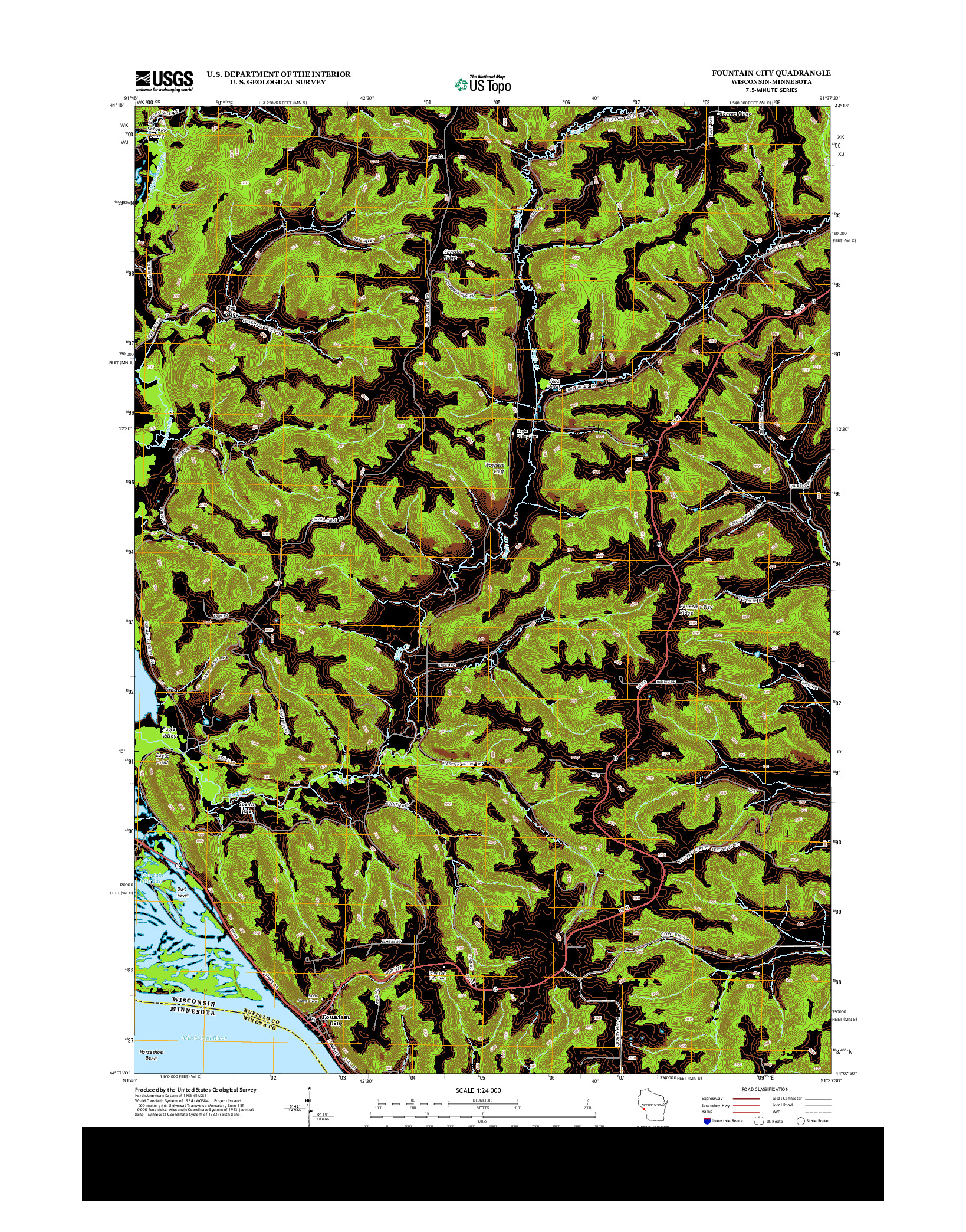 USGS US TOPO 7.5-MINUTE MAP FOR FOUNTAIN CITY, WI-MN 2013